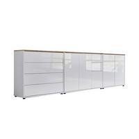 Sideboard Mailand7 B:263,5cm Weiß/Eiche - Weiß Hochglanz/Schwarz, MODERN, Holzwerkstoff (263,5/73/33cm) - MID.YOU