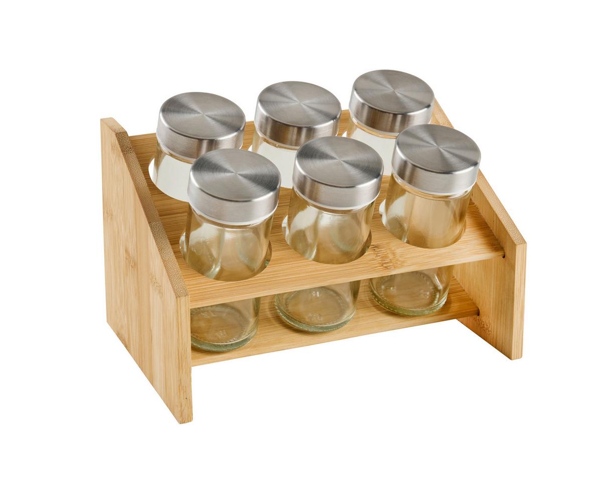 Regál na koření PETRA - barvy stříbra/průhledné, Konvenční, kov/dřevo (13,80/19/13,80cm)