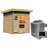 Saunahaus Dijon mit externer Steuerung - Naturfarben, MODERN, Holz (196/228/196cm) - Karibu