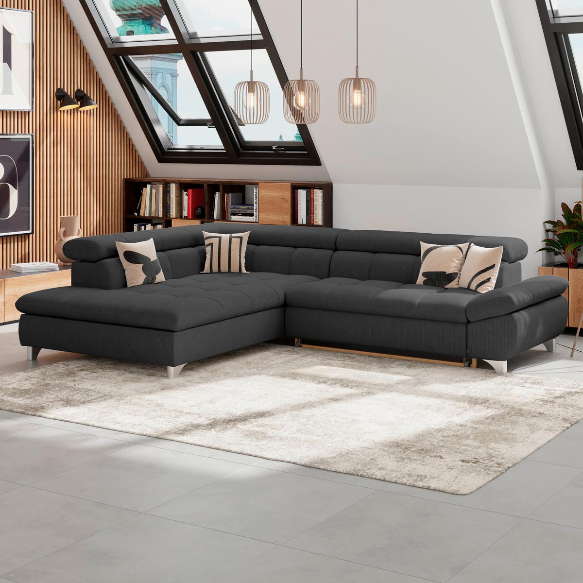Ecksofa Gemini Schwarz, B: 234cm - Chromfarben/Schwarz, KONVENTIONELL, Textil (234/312cm)