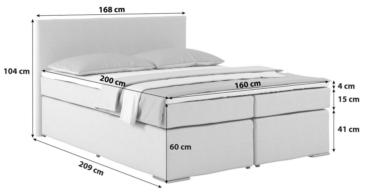 Postel Boxspring NERO 160x200 cm, modrá - barvy chromu/tmavě modrá, Konvenční, kov/textil (160/200cm)