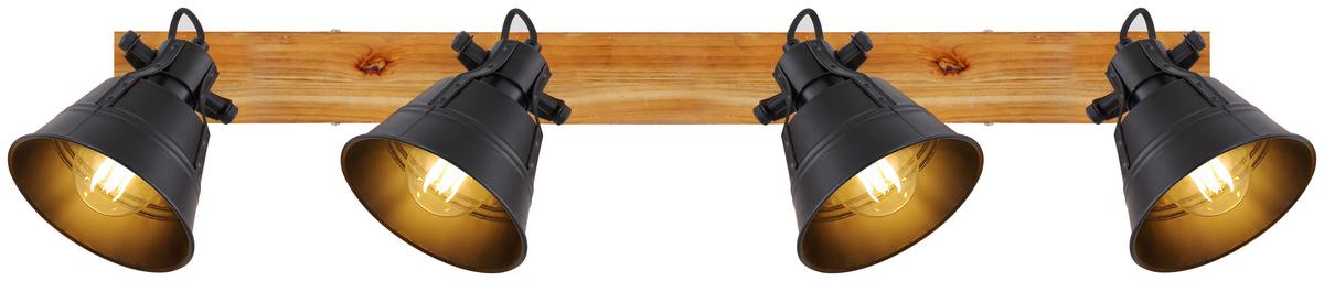 Strahler Günther 4-flammig Berstellbar L: 82 Cm - Goldfarben/Schwarz, Natur, Holz/Metall (82/24cm) - Globo