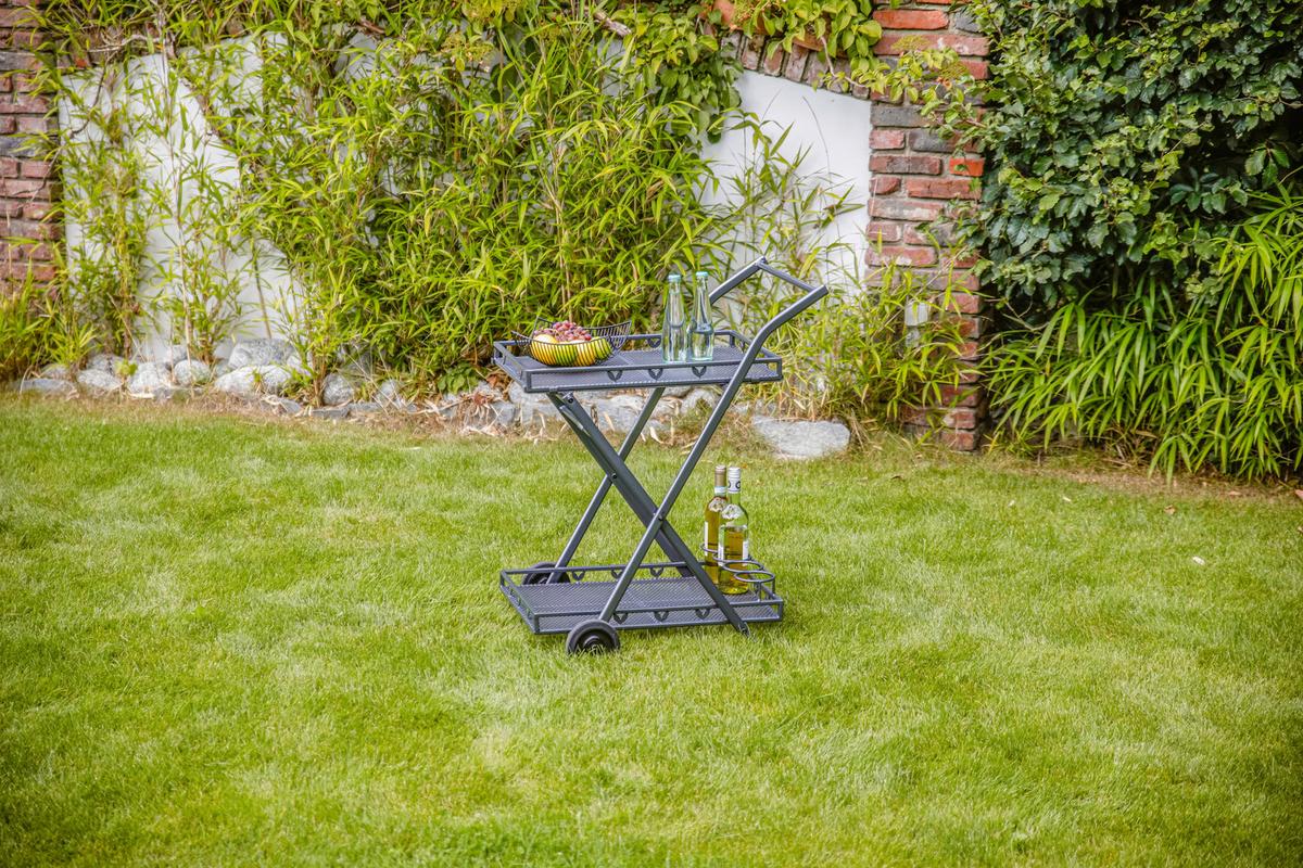 Garten-Servierwagen Toulouse 2 Ablagen Metall Grau B: 69 cm - Grau, Basics, Metall (69/54/87cm) - Gardenson