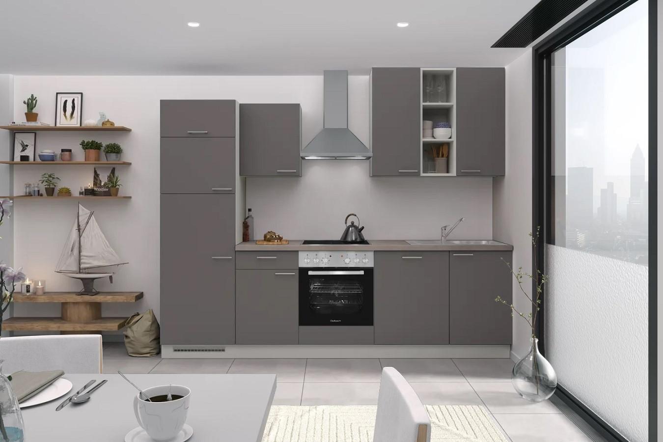 Küchenzeile Grau mit Geräten B: 280 cm - Trend, Holzwerkstoff (280cm) - Express