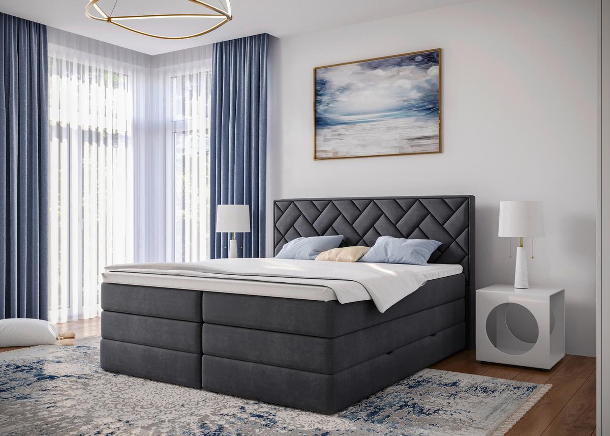 Boxspringbett Loreno - Anthrazit/Schwarz, MODERN, Holzwerkstoff/Textil (140/200cm) - MID.YOU