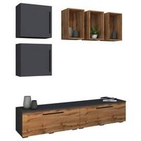 Obývacia stena Arila, 7- dielna, š: 190cm - čierna/farba duba, Modern, kompozitné drevo/plast (190/200/40cm) - MID.YOU