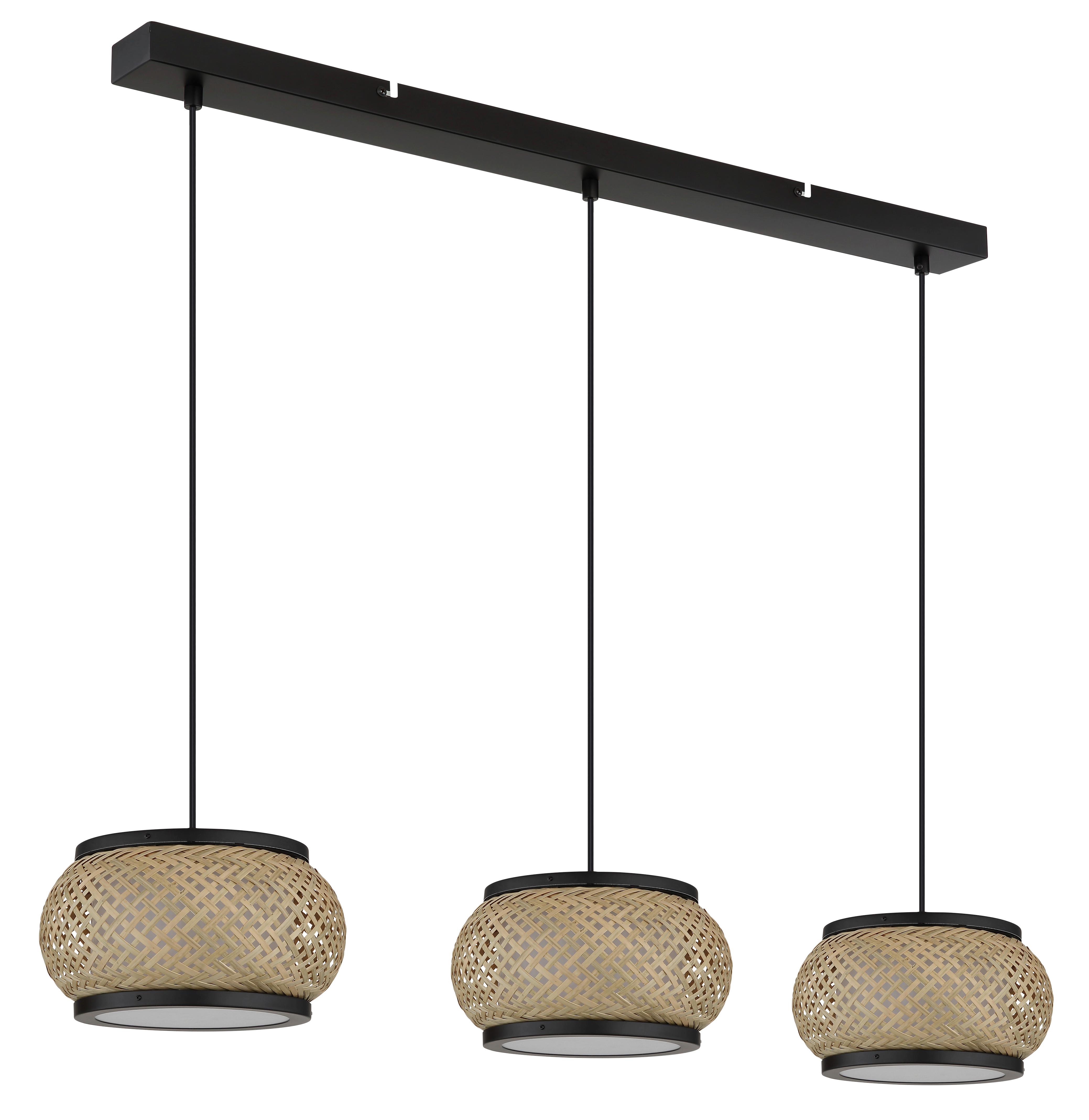 Led-hängeleuchte Memory-Funktion - Schwarz/Naturfarben, Design, Holz/Kunststoff (92/22/120cm) - Globo