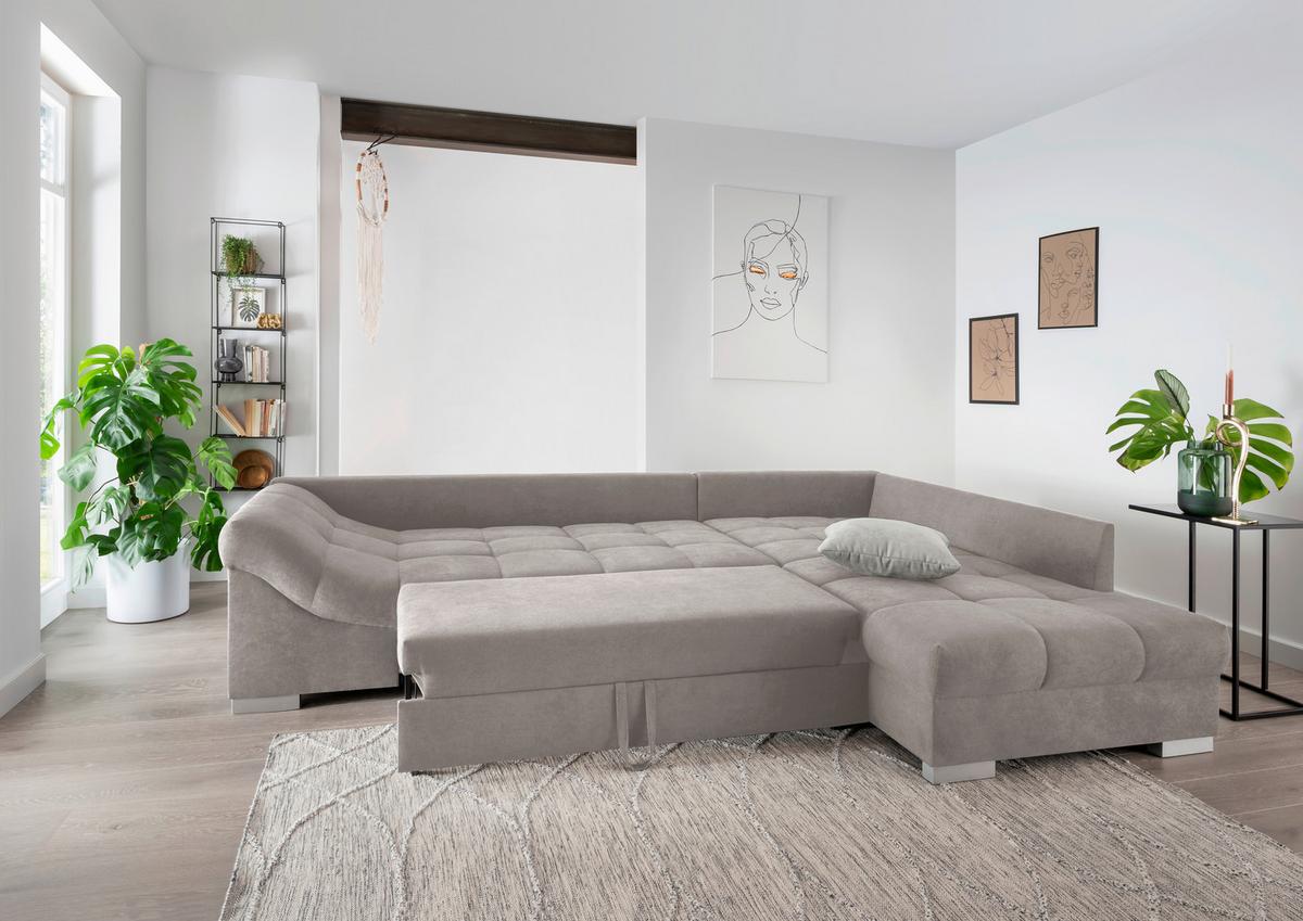 Eckschlafsofa Alvito Taupe S: 298/202 Cm - Taupe/Silberfarben, Design, Textil (298/202cm) - MID.YOU