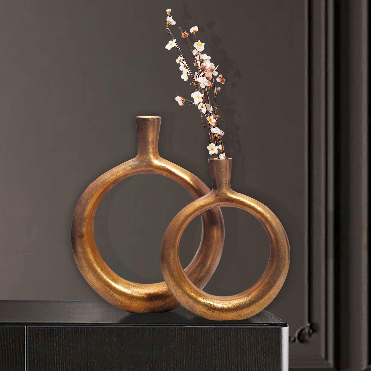 Dekovase 2er Set Goldfarben B: 35 cm - Goldfarben, Design, Metall (35/45/7cm) - Livetastic