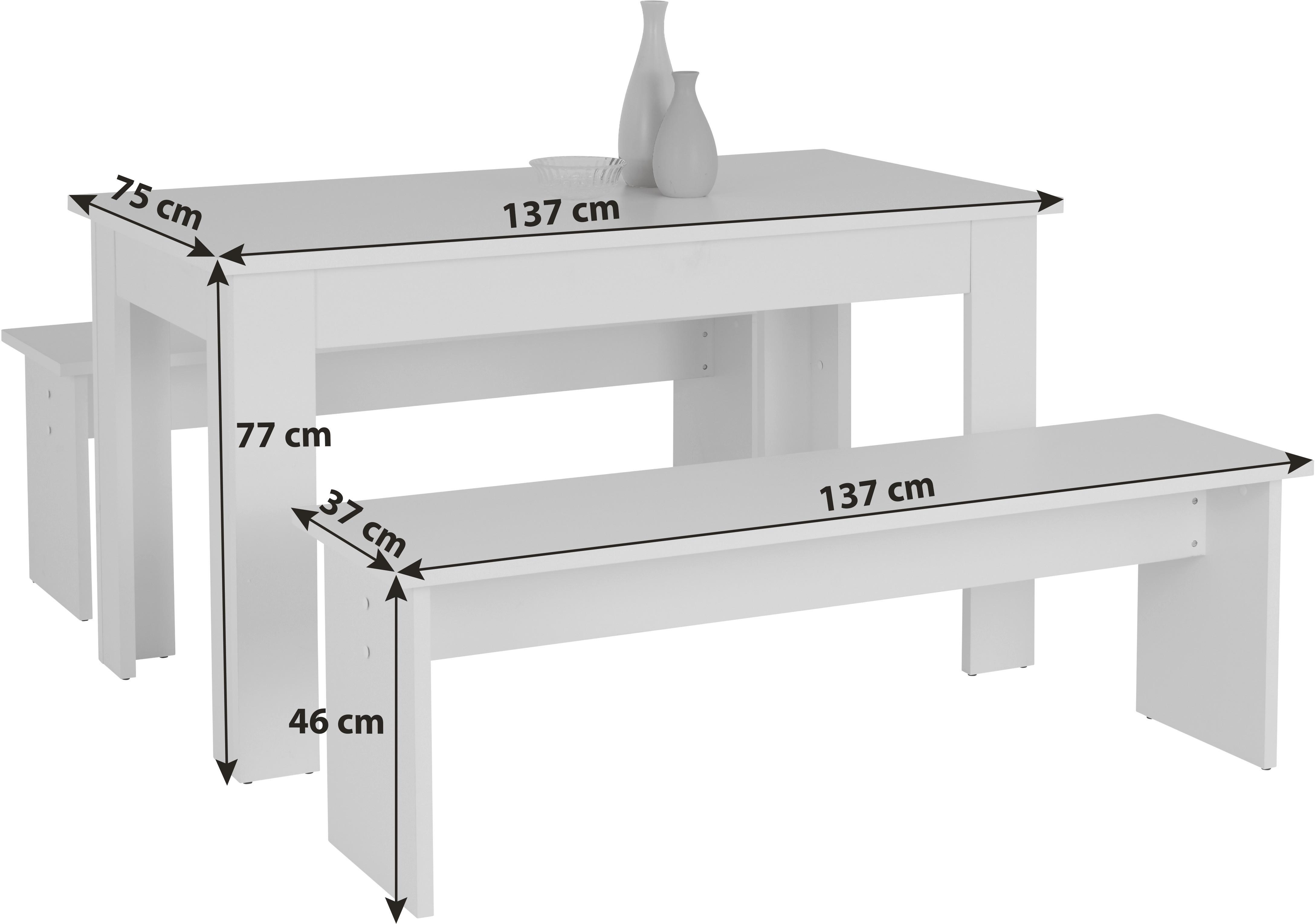 Essgruppe Paris Pan 01 3-teilig Dekor Weiß - Weiß, KONVENTIONELL, Holzwerkstoff (137/77/75cm)