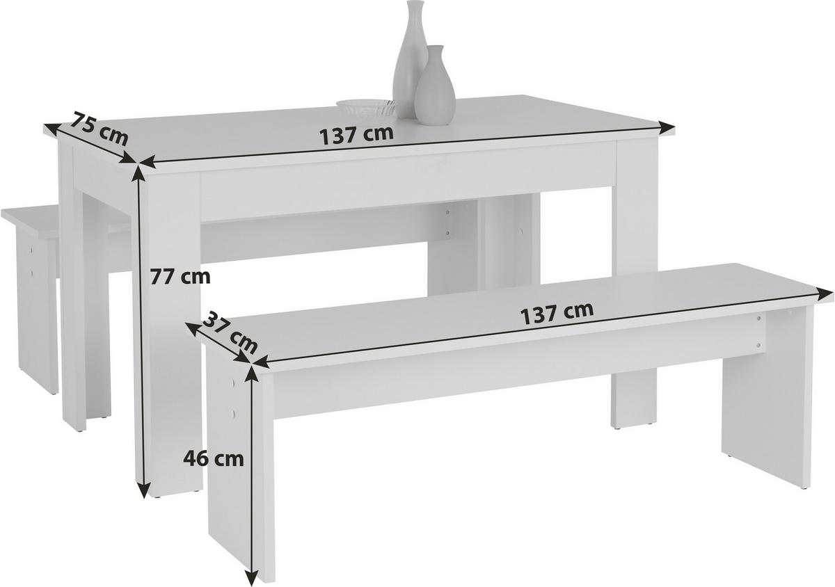 Essgruppe Paris Pan 01 3-Teilig Dekor Weiß - Weiß, KONVENTIONELL, Holzwerkstoff (137/77/75cm)