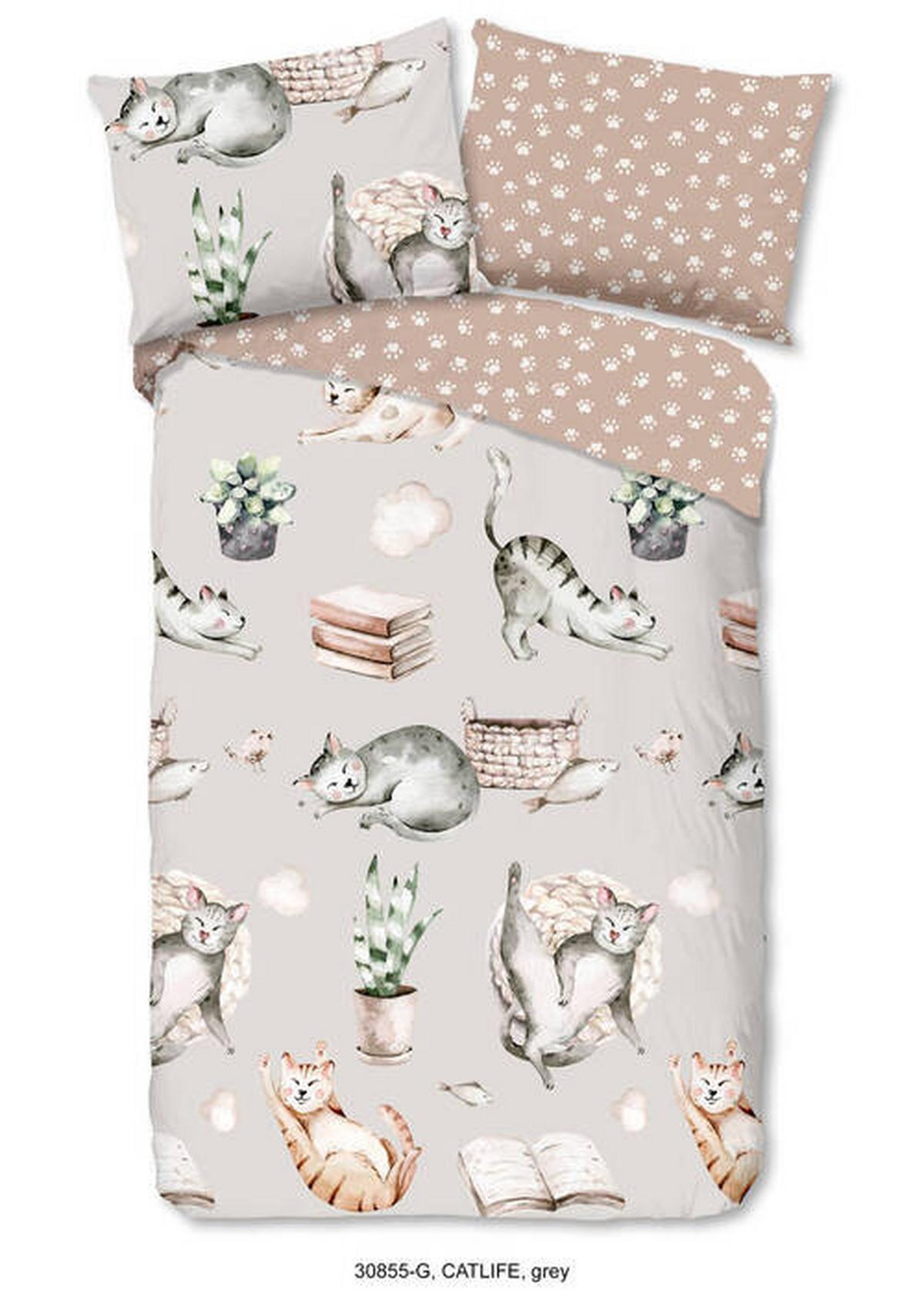Kinderbettwäsche Catlife Grau Beige 120x150 Cm - Beige/Grau, Trend, Textil (120/150cm)