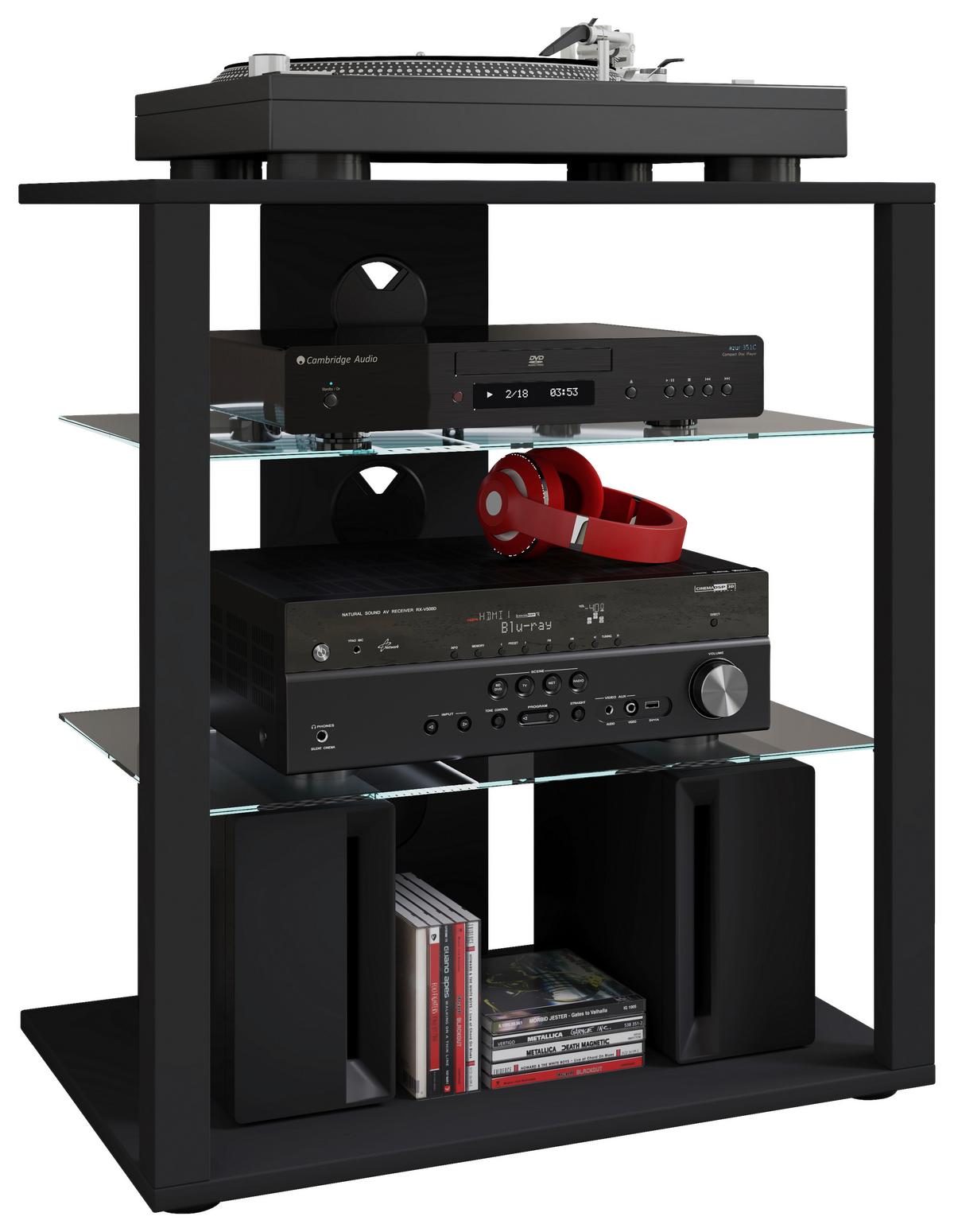 TV-Rack Folas B: 60 cm Schwarz mit Kabeldurchlass - Schwarz, Basics, Holzwerkstoff (60/70/41cm) - MID.YOU