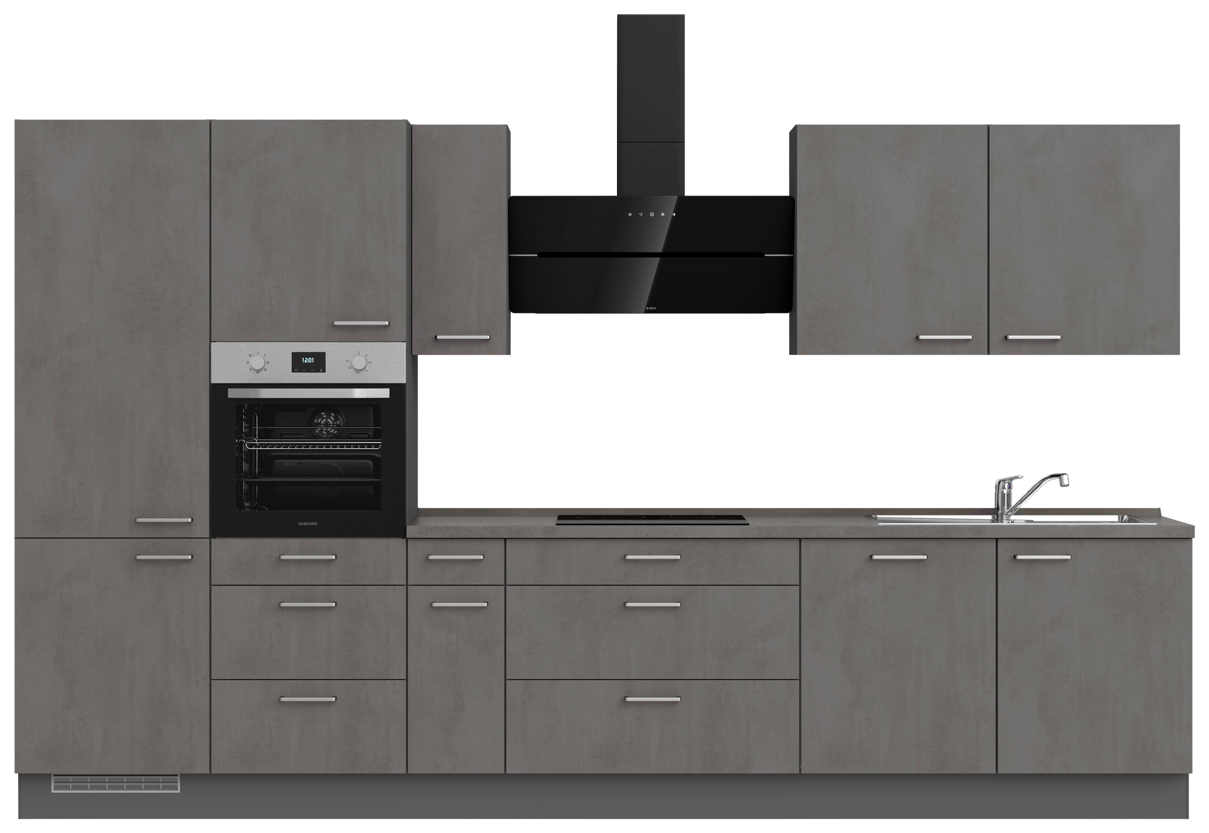 Kuchynská linka 360 cm, bridl.šedý betón/bridl.šedá - farba ušľachtilej ocele/bridlicová, Modern, kov/kompozitné drevo (360cm) - Nobilia