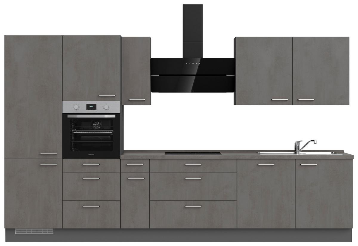 Kuchynská linka 360 cm, bridl.šedý betón/bridl.šedá - farba ušľachtilej ocele/bridlicová, Modern, kov/kompozitné drevo (360cm) - Nobilia