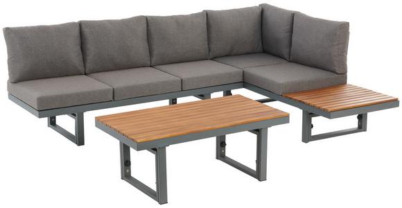 Loungegarnitur 3-Tlg Paris Aus Akazienholz/Stahl mit Kissen - Grau/Teakfarben, MODERN, Holz/Metall (240/177/42/51cm) - Beldano