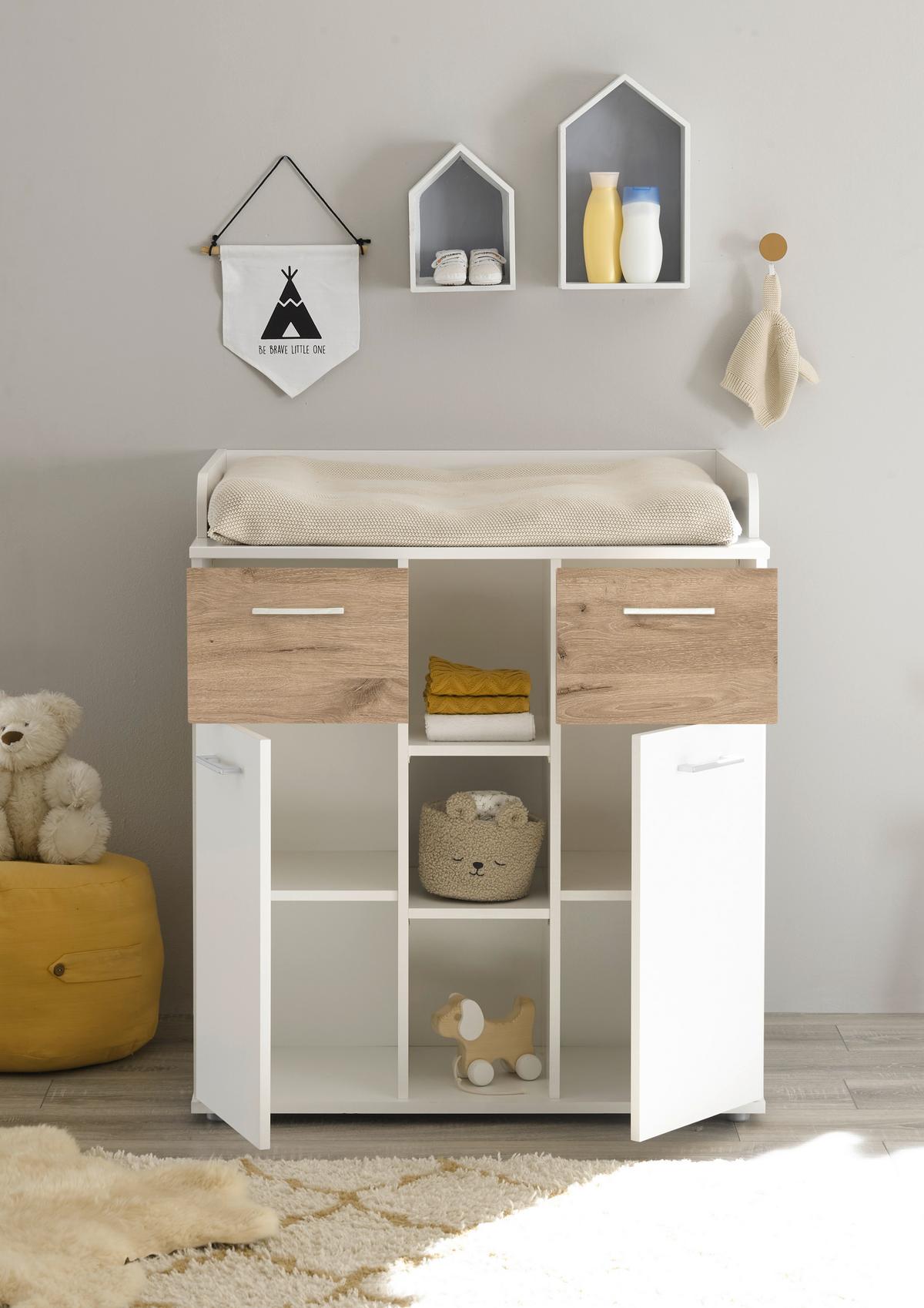 Pelenkázó Komód Alex - tölgyfa színű/fehér, Konventionell, faalapú anyag (89/101/78cm)