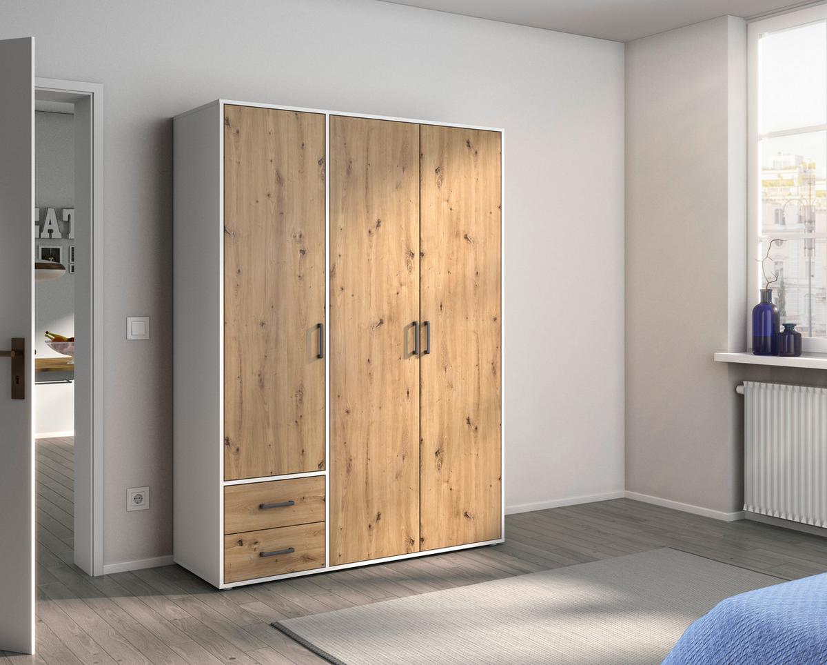 Drehtürenschrank Voyager Weiß,eiche Artisan B: 140 cm - Eiche Artisan/Weiß, MODERN, Holzwerkstoff (140/194/53cm) - Rauch Möbel