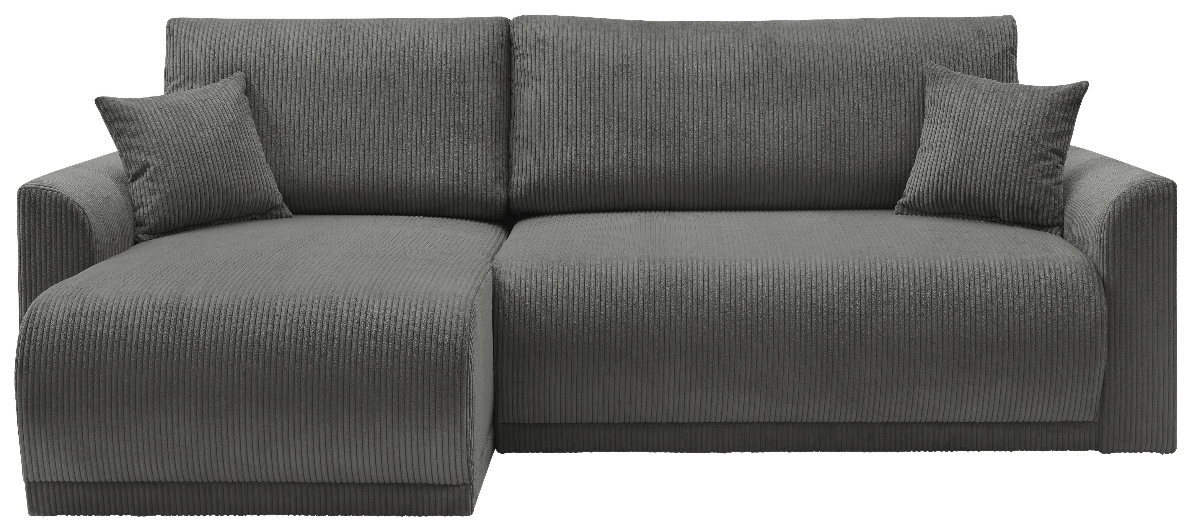 Rohová sedačka KIM L146, oboustr., tmavě šedý manšestr - tmavě šedá, Moderní, dřevo (233/146cm)