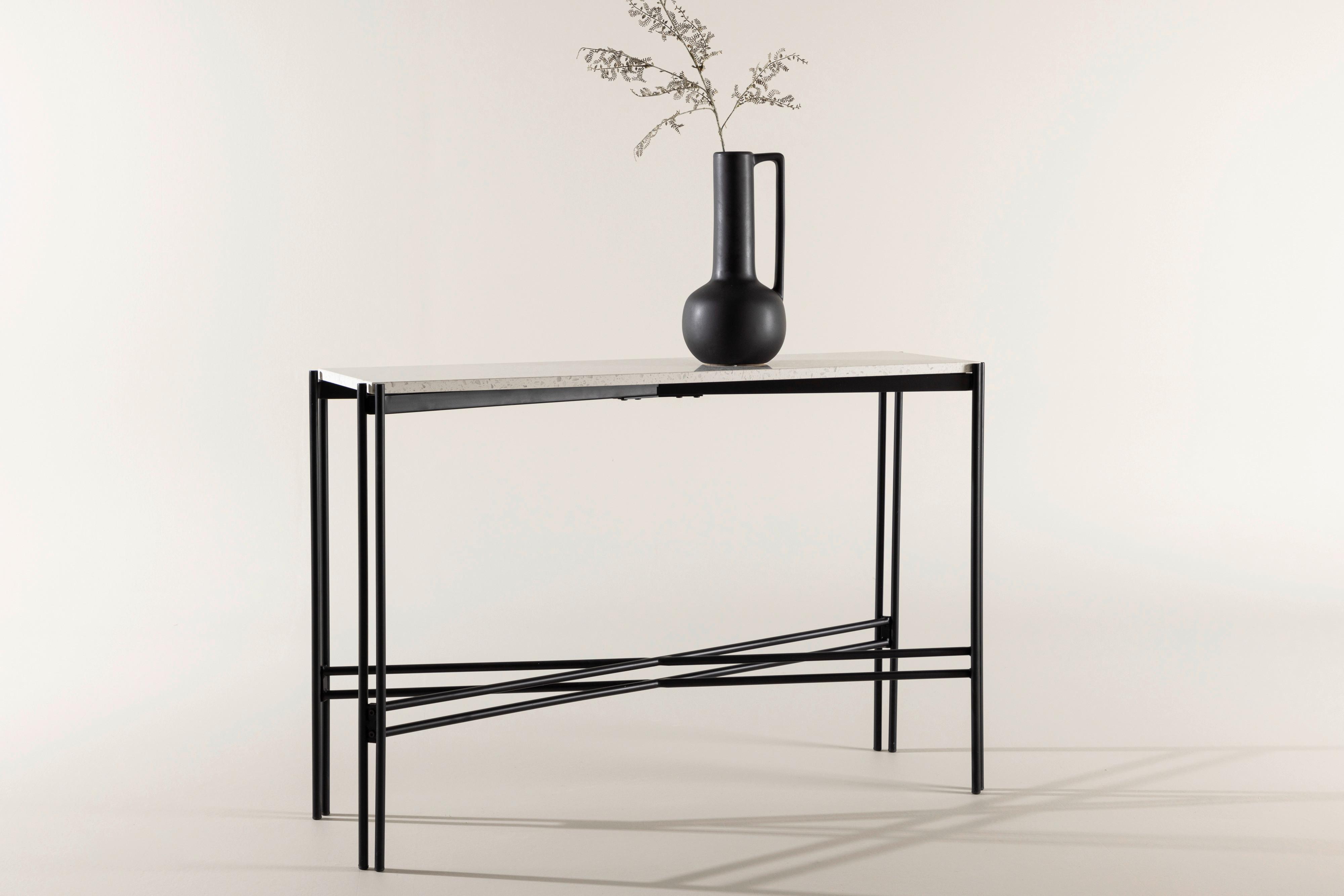 Beistelltisch Razzia - Schwarz/Weiß, Design, Stein/Metall (110/30/75cm) - Livetastic