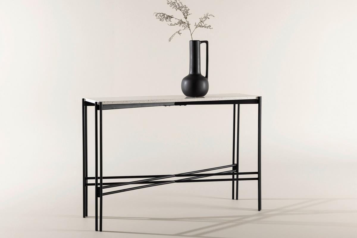 Beistelltisch Razzia - Schwarz/Weiß, Design, Stein/Metall (110/30/75cm) - Livetastic