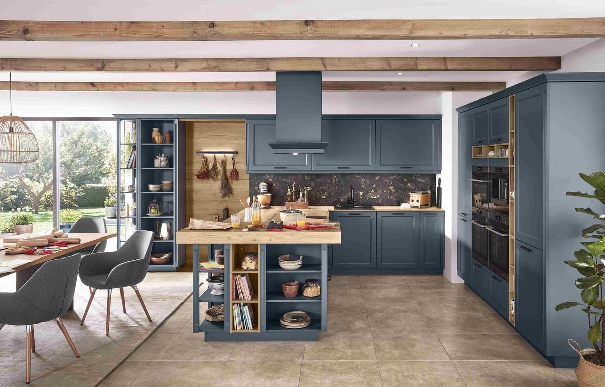 Einbauküche Columbia Frei Planbar Landhausstil - Blau/Eichefarben, MODERN, Holzwerkstoff - Vertico
