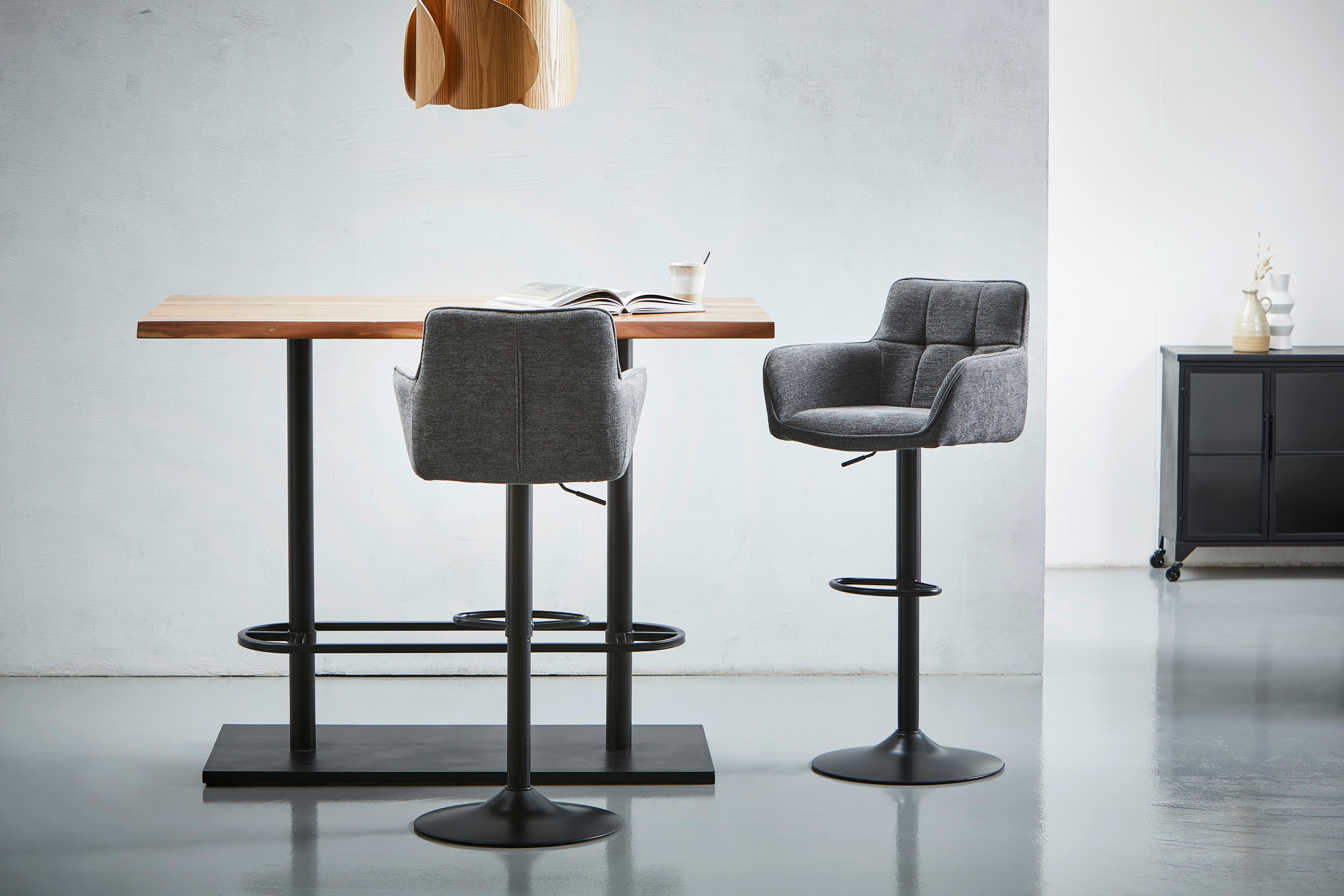 Barhocker Luigi Grau höhenverstellbar, B: 54,5 cm - Schwarz/Grau, MODERN, Textil/Metall (54,5/111,5/51,5cm) - Livetastic