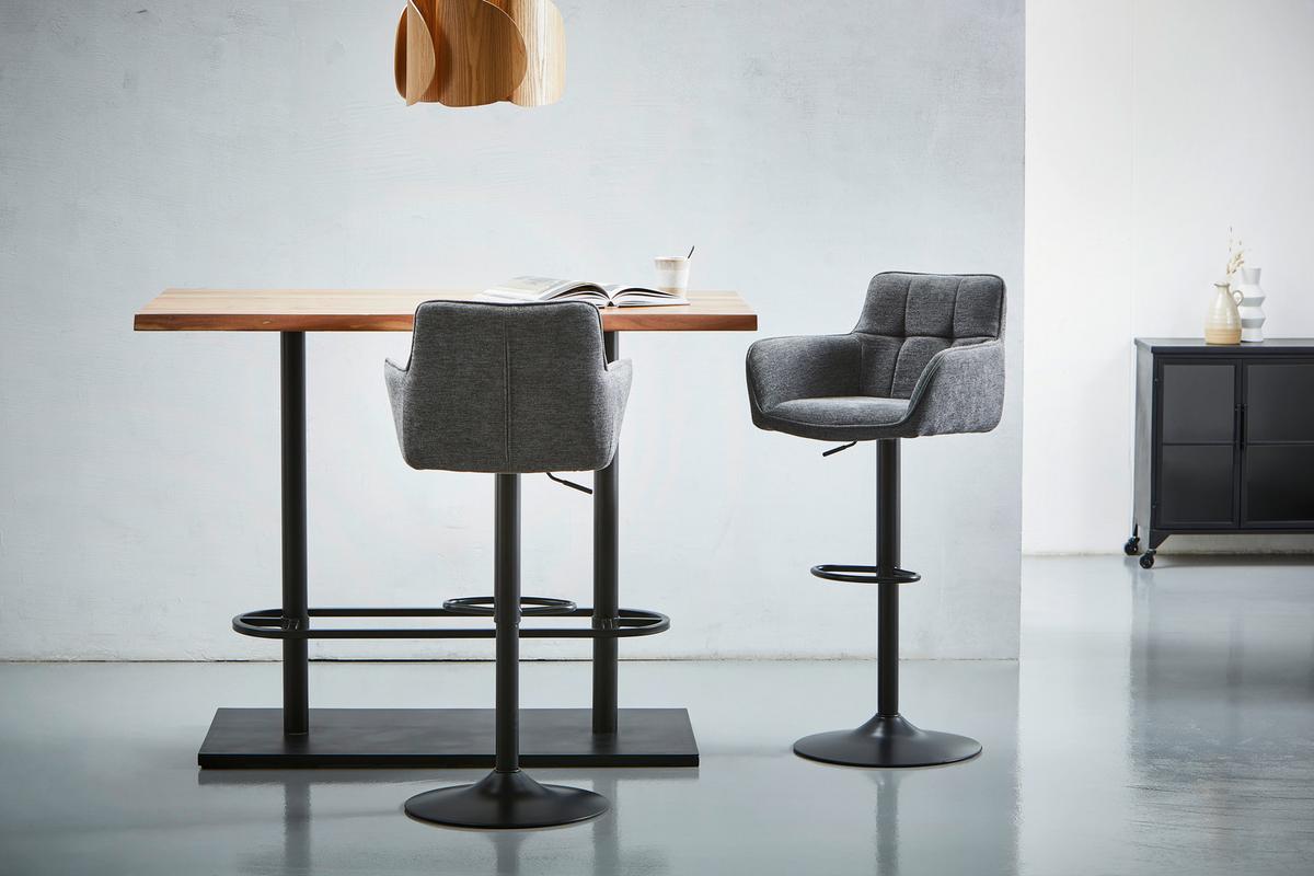 Barhocker Luigi Grau höhenverstellbar, B: 54,5 cm - Schwarz/Grau, MODERN, Textil/Metall (54,5/111,5/51,5cm) - Livetastic