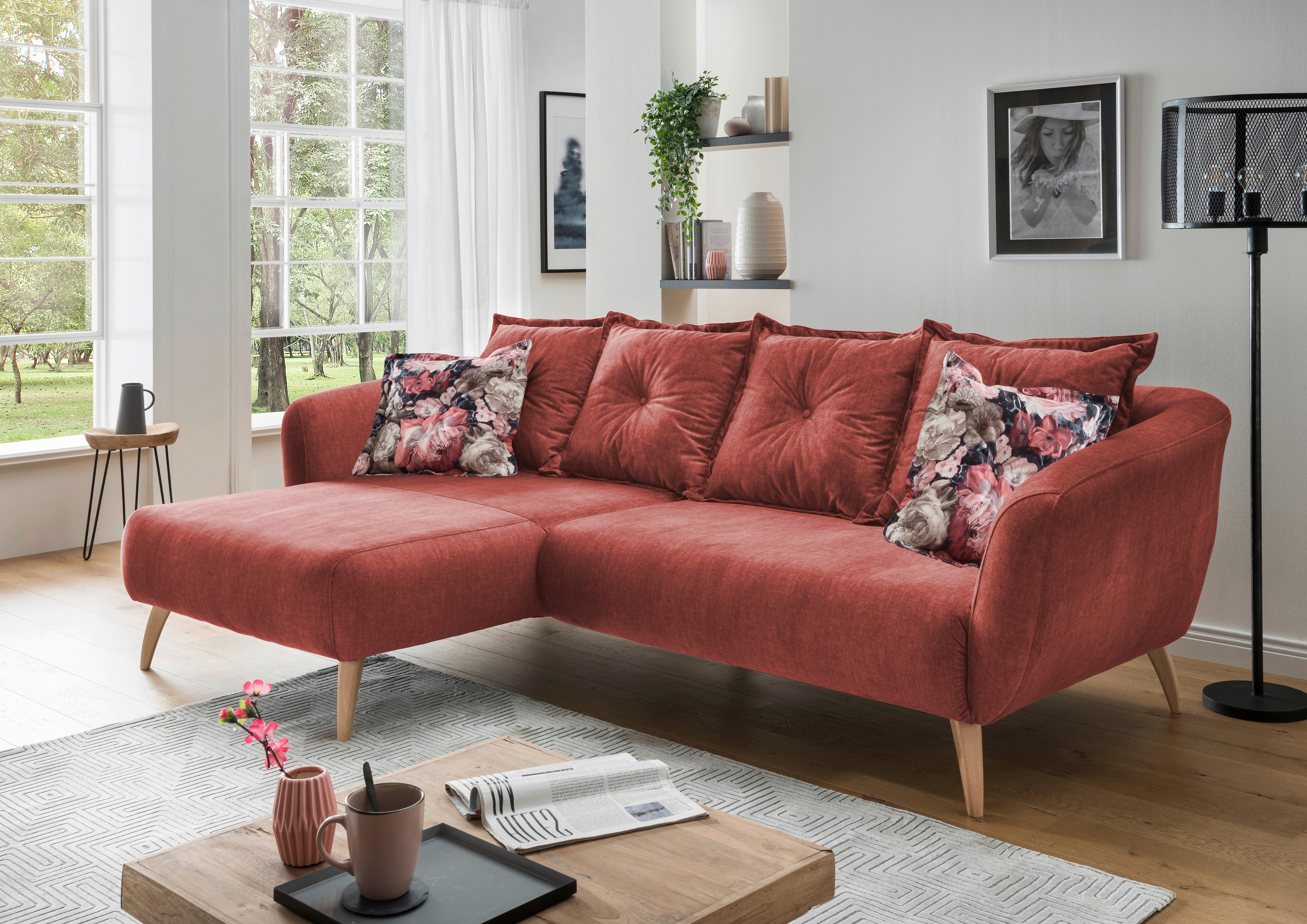 Ecksofa Baggio Koralle S: 162/277 cm - Koralle/Buchefarben, MODERN, Holz/Textil (162/277cm) - Livetastic