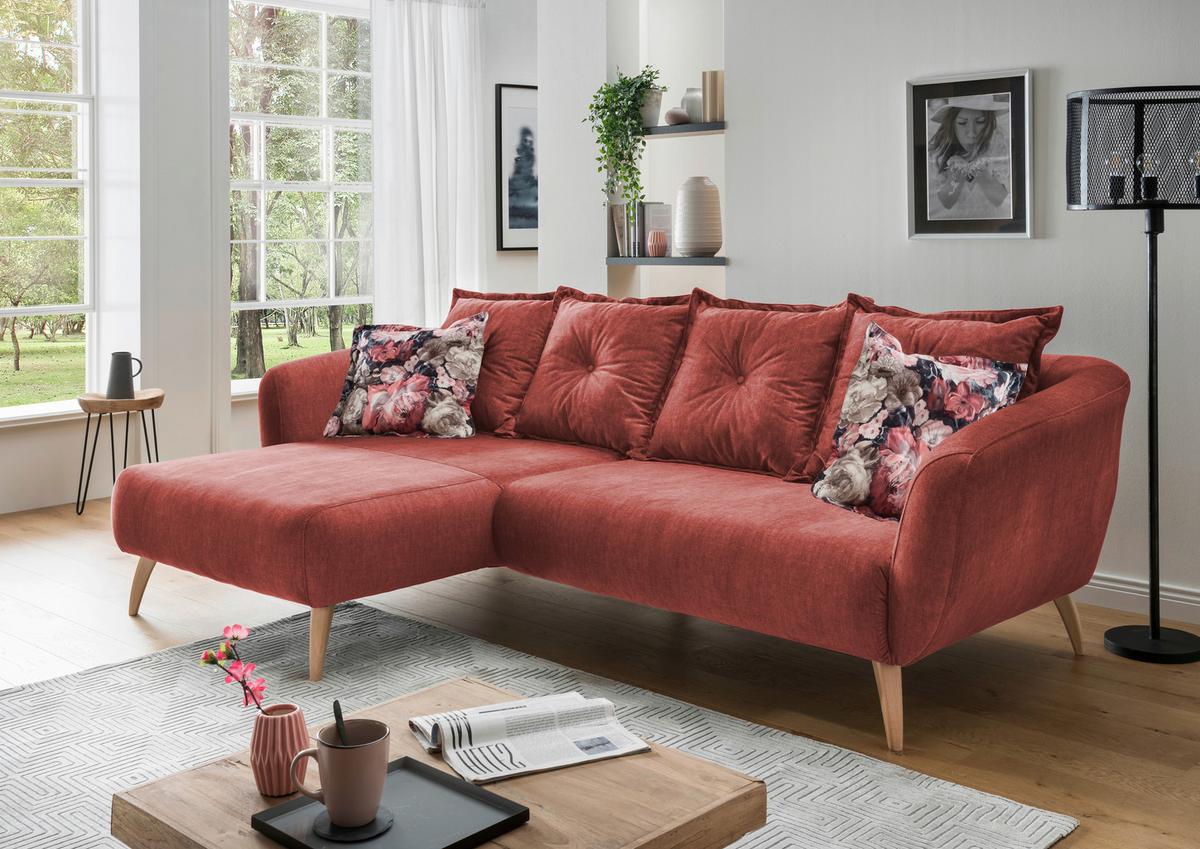 Ecksofa Baggio Koralle S: 162/277 cm - Koralle/Buchefarben, MODERN, Holz/Textil (162/277cm) - Livetastic