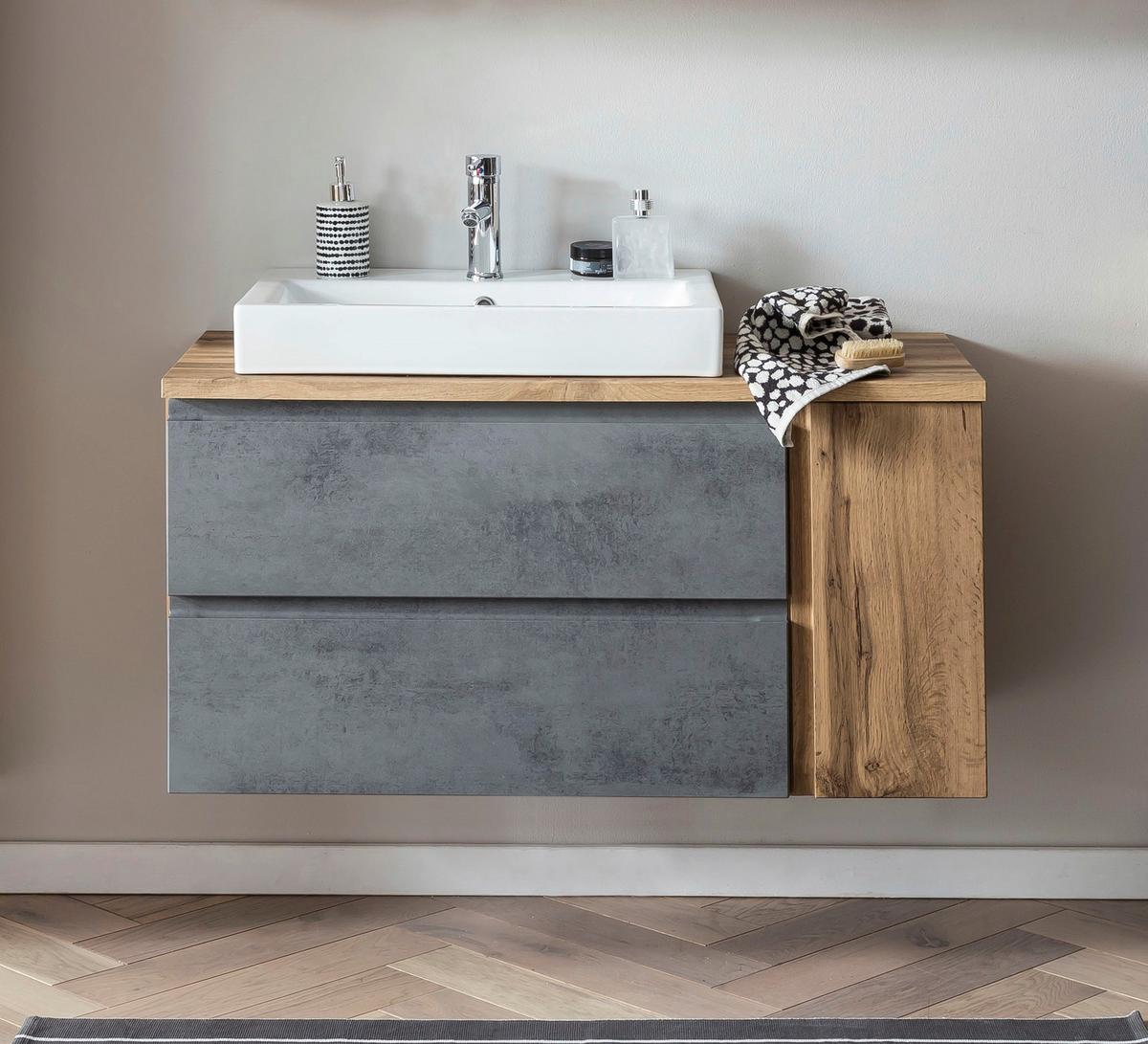 Waschbecken Mit Unterschrank Varese B:105 Cm Hellgrau/eiche - Eiche Wotan/Hellgrau, MODERN, Keramik/Holzwerkstoff (105cm) - Held