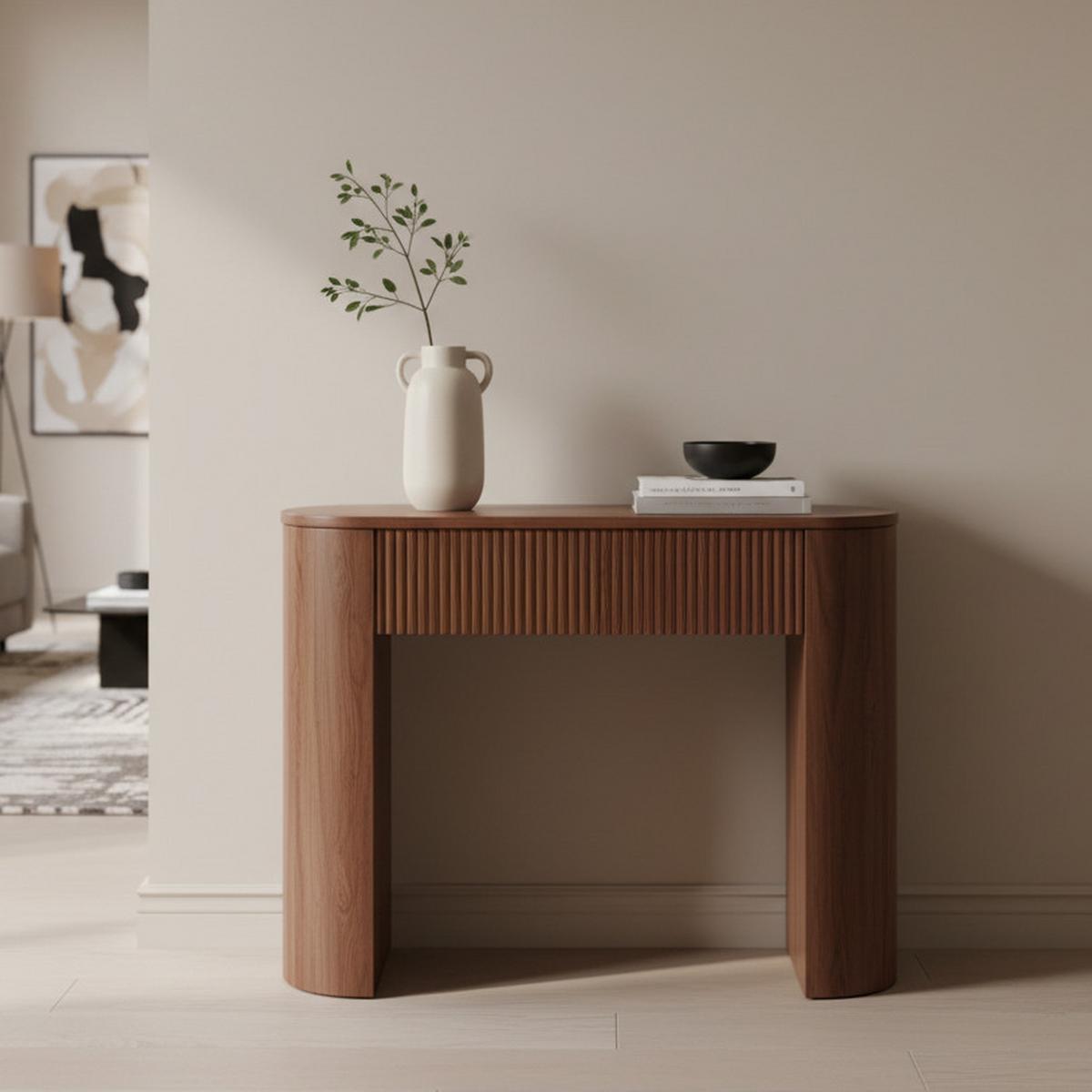 KONZOLOVÝ STOLEK NOAH - barvy vlašských ořechů, Moderní, kompozitní dřevo (112/79/40cm) - Bessagi Home