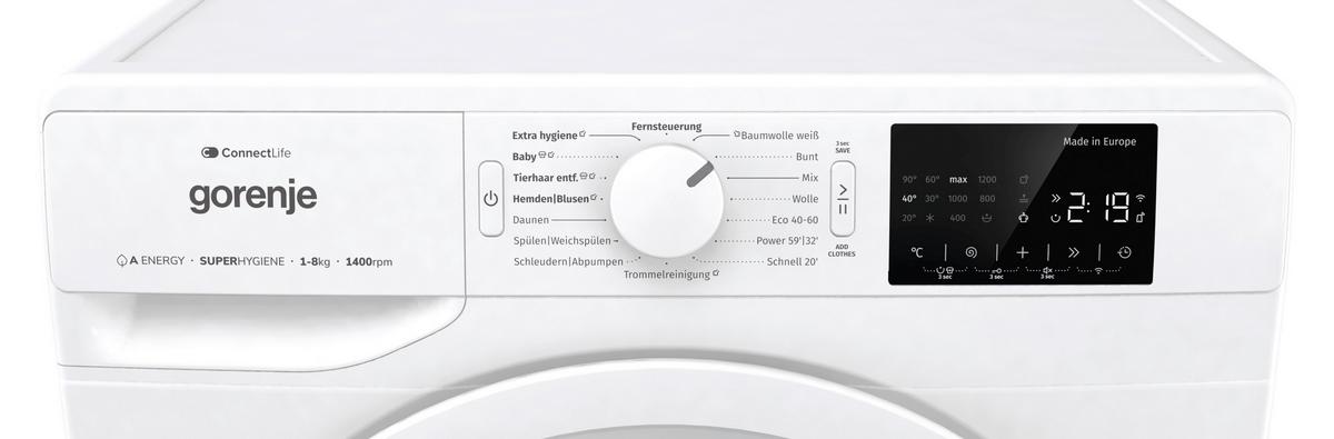 Waschmaschine Wpnei84a1dts - Weiß, Basics, Glas/Kunststoff (60/85/54,5cm) - Gorenje