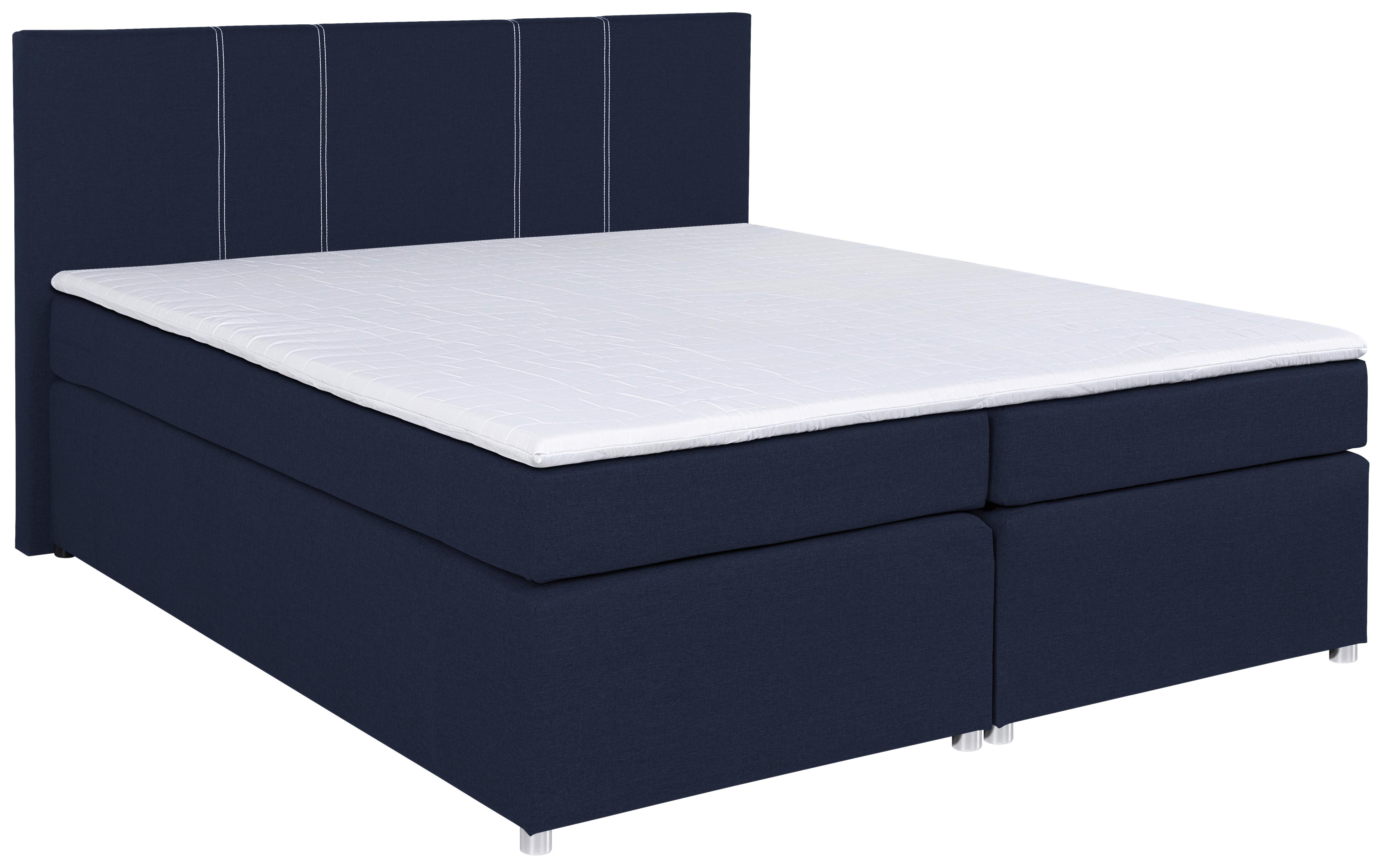 Boxspringbett Mit Topper 180x200 Cm Malta - Chromfarben/Blau, Basics, Holzwerkstoff/Textil (180/200cm) - P & B