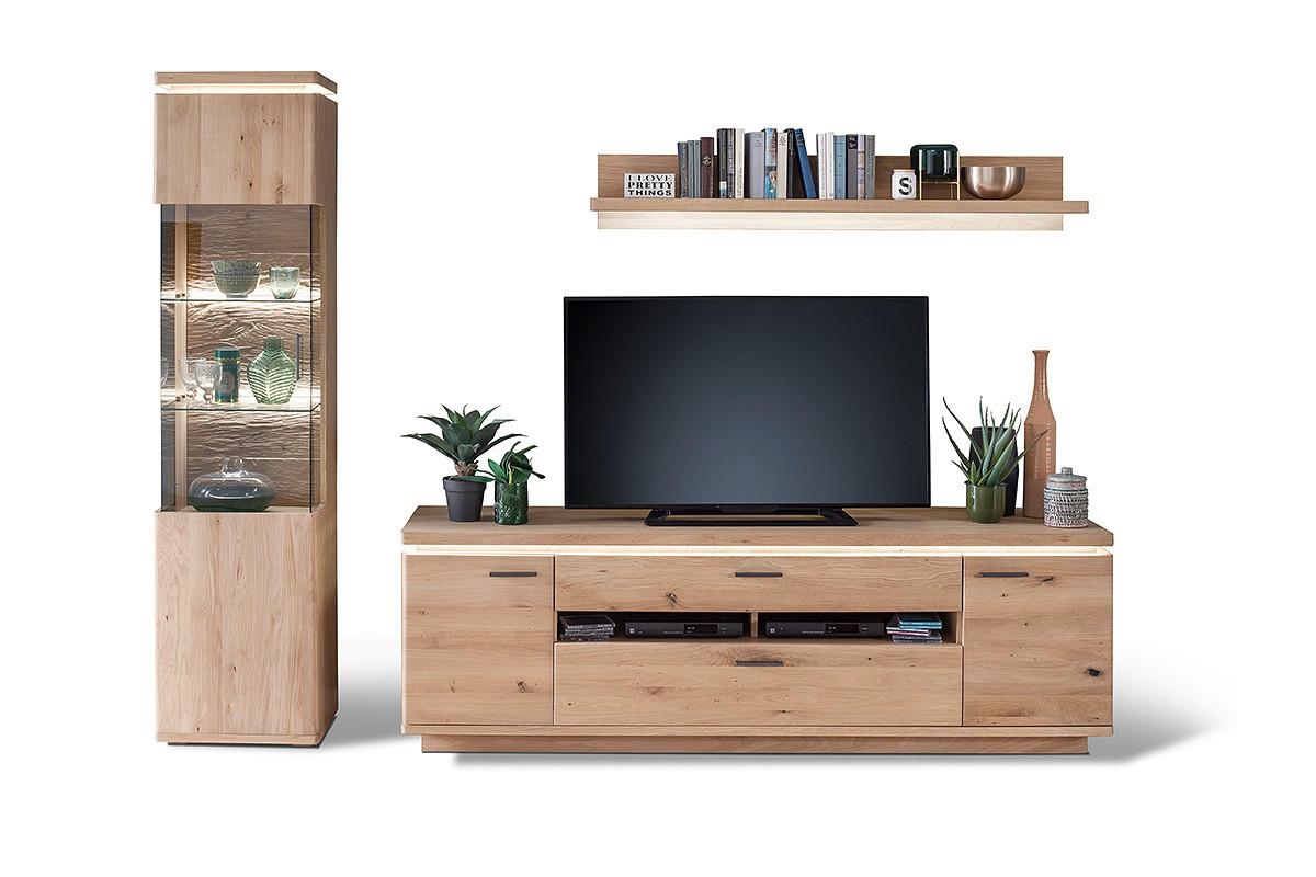 Wohnkombination Teilmassiv 3-Tlg. Barcelona Eichefarben - Eichefarben, Design, Glas/Holz (280/204/50cm) - Livetastic