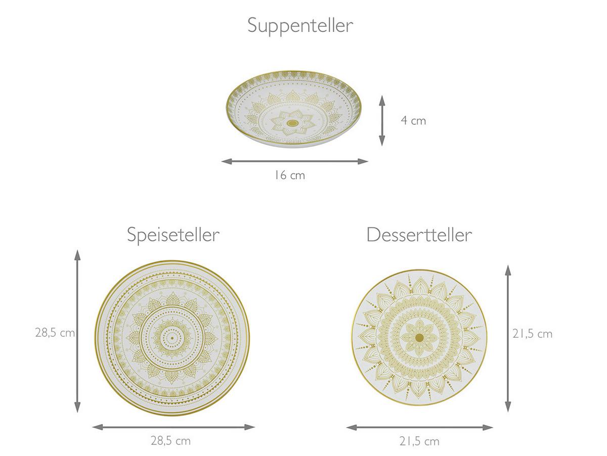 Jedálenský servis 12-dielna sada, biela/zlatá - biela/zlatá, keramika (31,5/31,5/37cm) - Creatable