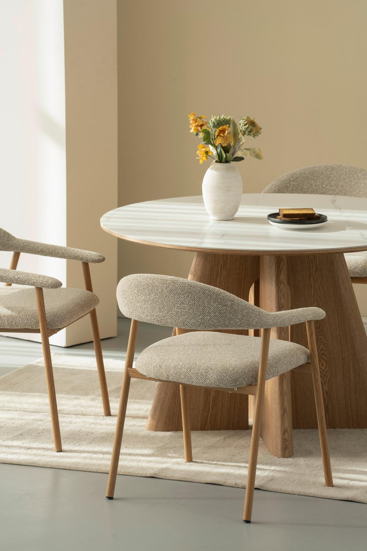 Armlehnstuhl Linea Beige/Eichefarben B: 59 cm - Eichefarben/Beige, Basics, Holz/Textil (59/75/62cm) - Livetastic