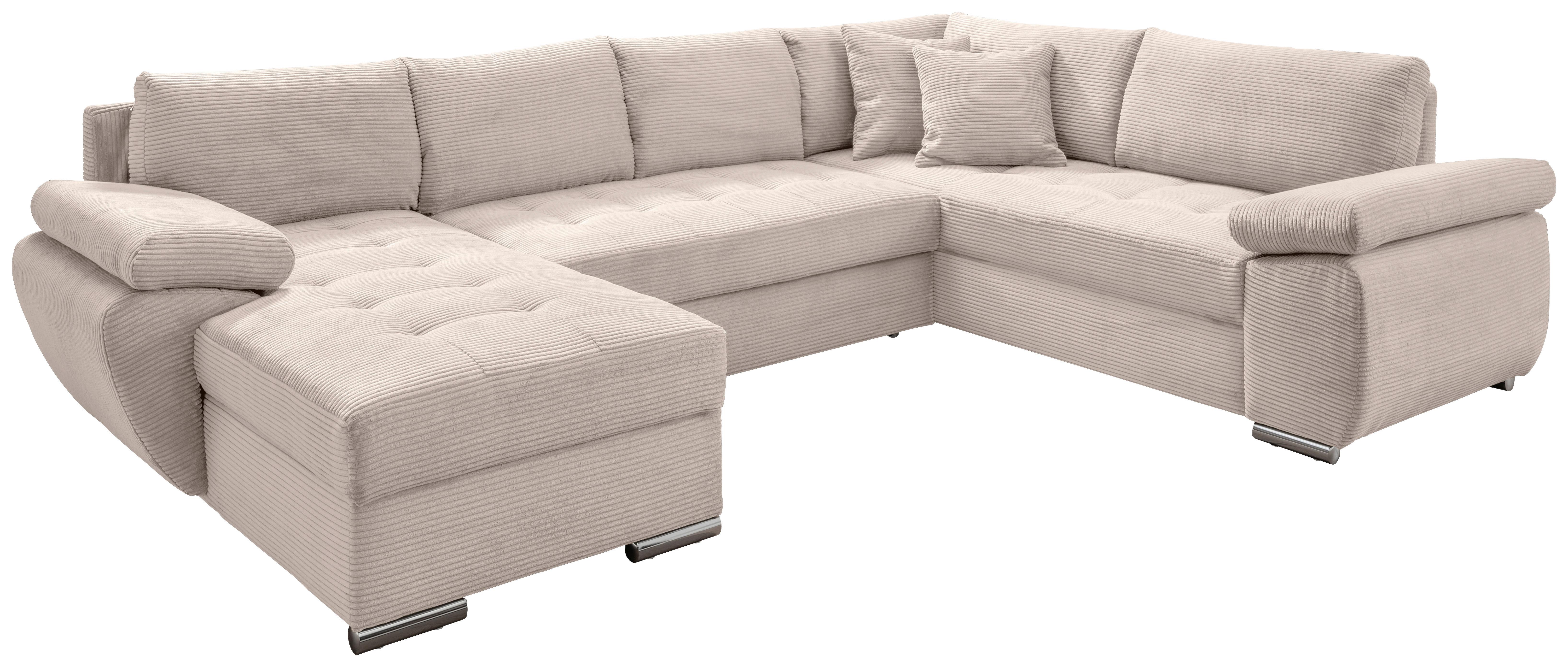 Wohnlandschaft Terana mit Schlaffunktion, Beige - Chromfarben/Beige, KONVENTIONELL, Textil (157/305/219cm) - P & B