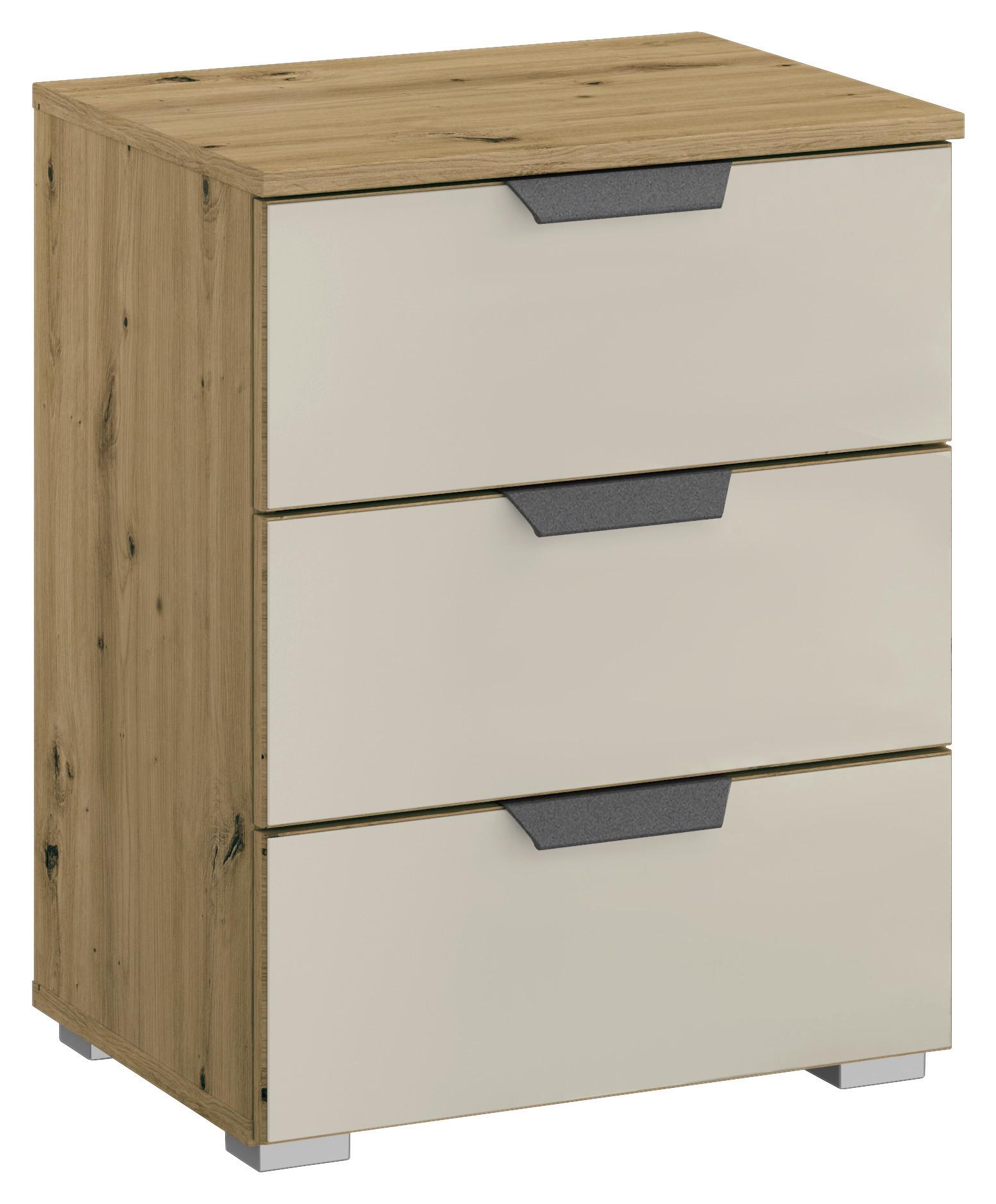 Nachtkästchen Artemis Eiche Dekor/champanger, H:62cm - Champagner/Alufarben, MODERN, Glas/Holzwerkstoff (47/62/42cm) - Rauch Möbel