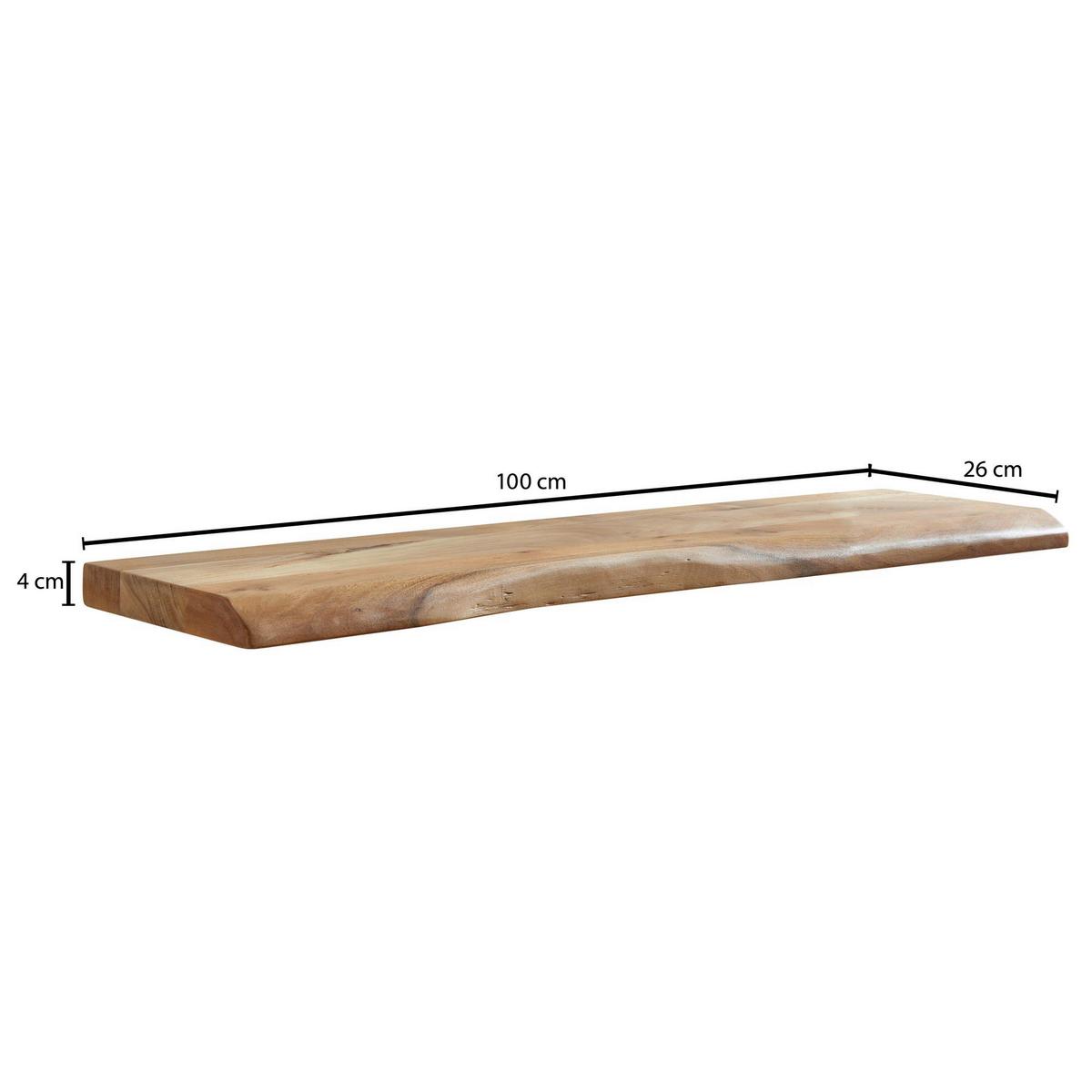 Nástenná polica z masívneho dreva š: 100cm - farba akácie, Modern, drevo (100/4/26cm) - MID.YOU