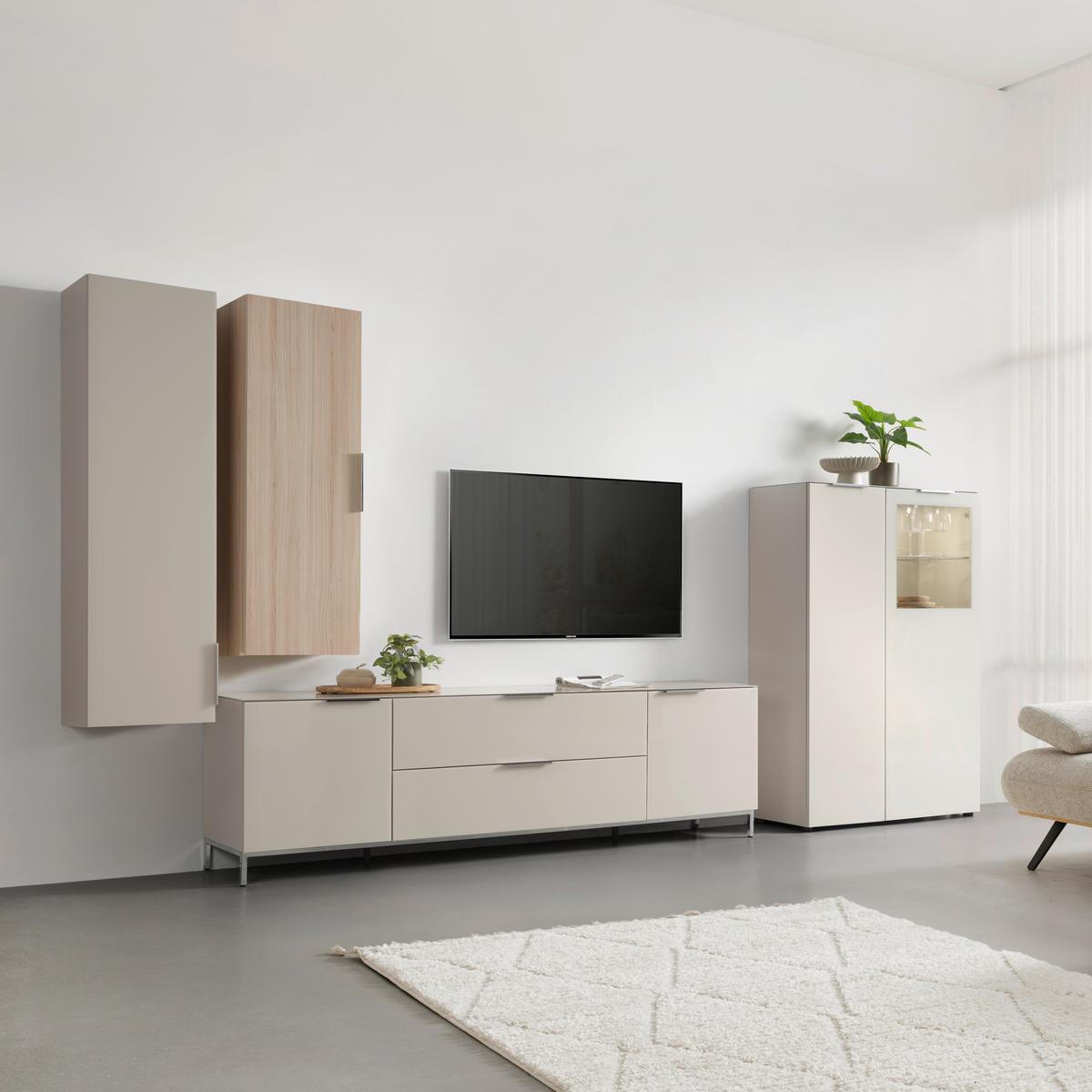Závěsná skřiňka SIENA dekor dub Riva - barvy dubu/barvy chromu, Moderní, kov/kompozitní dřevo (45/125/32cm) - Premium Living
