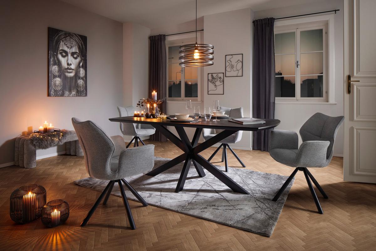 Jedálenský stôl dyha PUEBLO 180 - čierna/antracitová, Modern, kov/drevo (180/76/90cm) - Premium Living