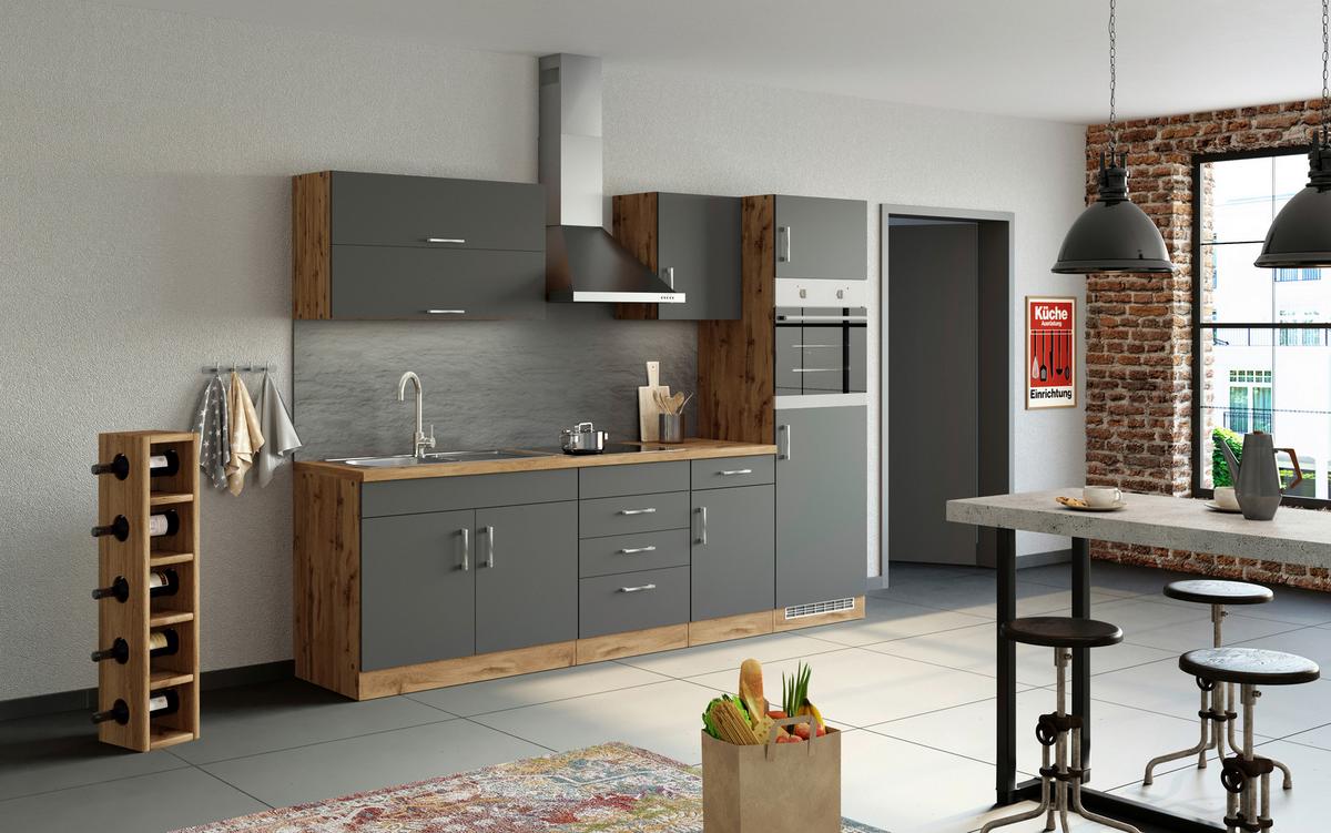 Küchenzeile Sorrento ohne Geräte 270 cm Anthrazit - Eichefarben/Anthrazit, MODERN, Holzwerkstoff (270/200/60cm) - Held