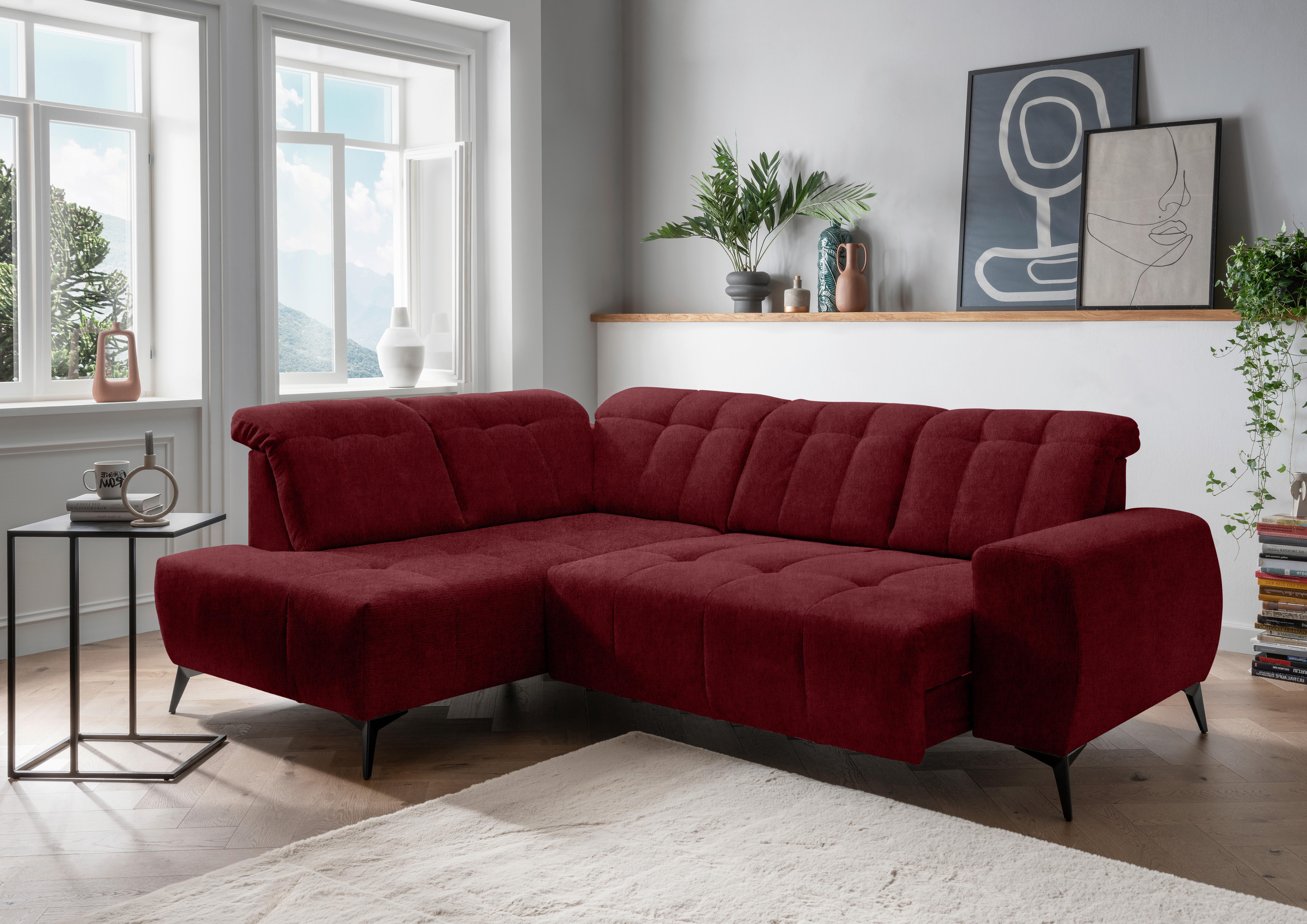 Ecksofa mit USB Anschluss Sano, Bordeaux, S: 200x261 cm - Bordeaux/Schwarz, MODERN, Textil (200/261cm) - Livetastic