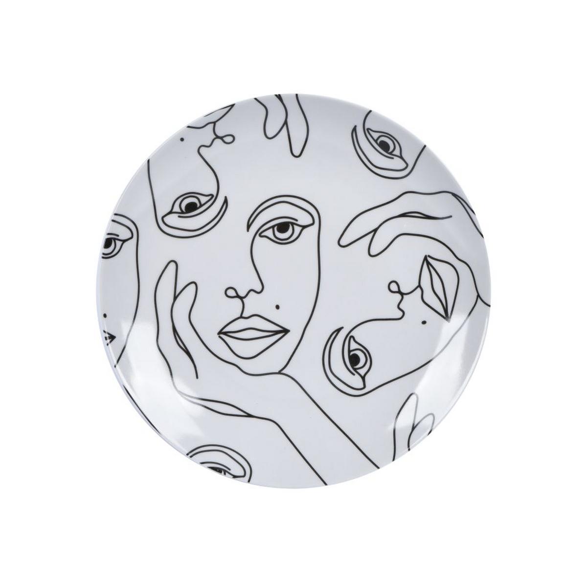 Tányér Faces - fekete/fehér, Modern, kerámia (20cm) - Luca Bessoni