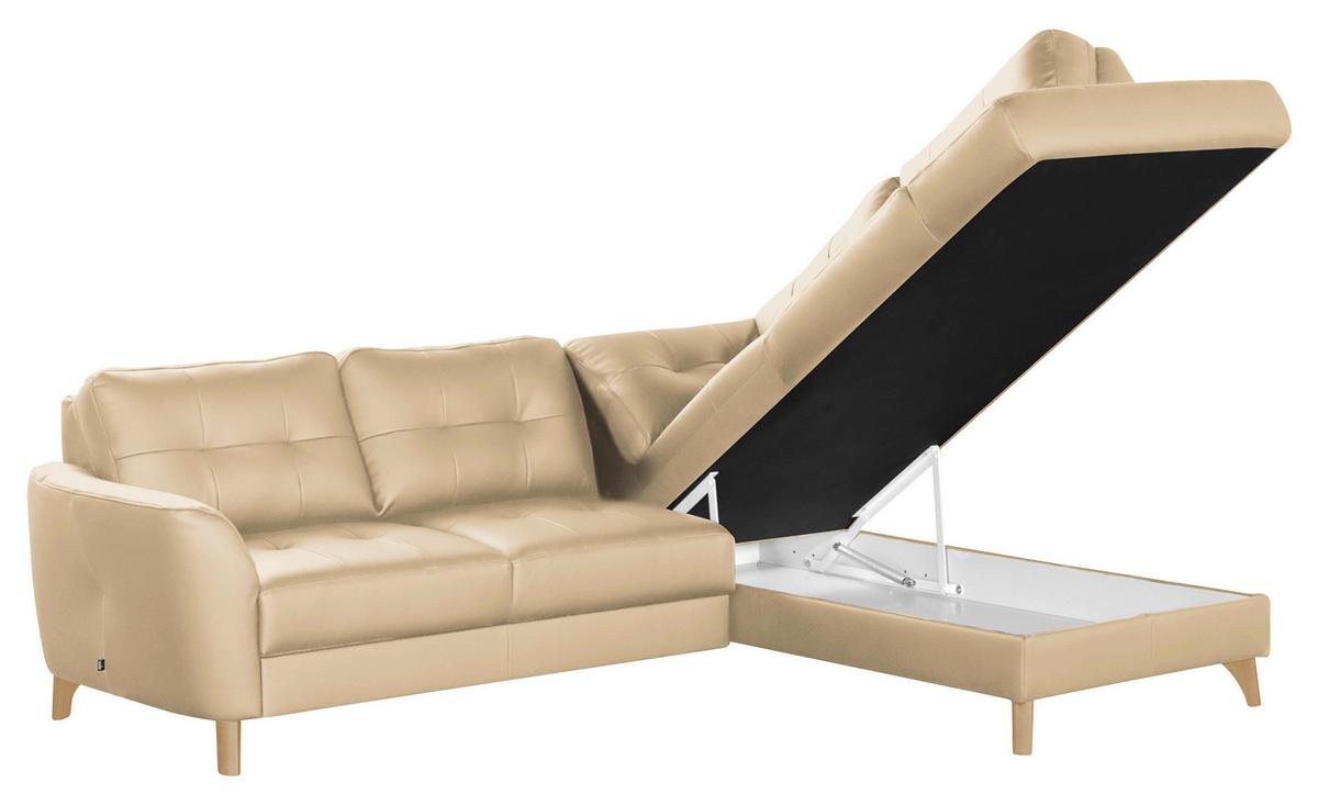 Ecksofa Nordic Beige S: 236x190 cm - Beige/Buchefarben, Design, Leder/Textil (236/190cm) - Livetastic