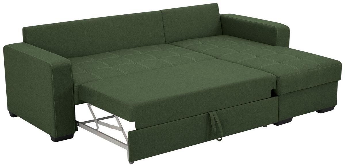 Eckschlafsofa Mediolan Grün S: 240x160 cm - Schwarz/Grün, Design, Textil (240/160cm) - Livetastic