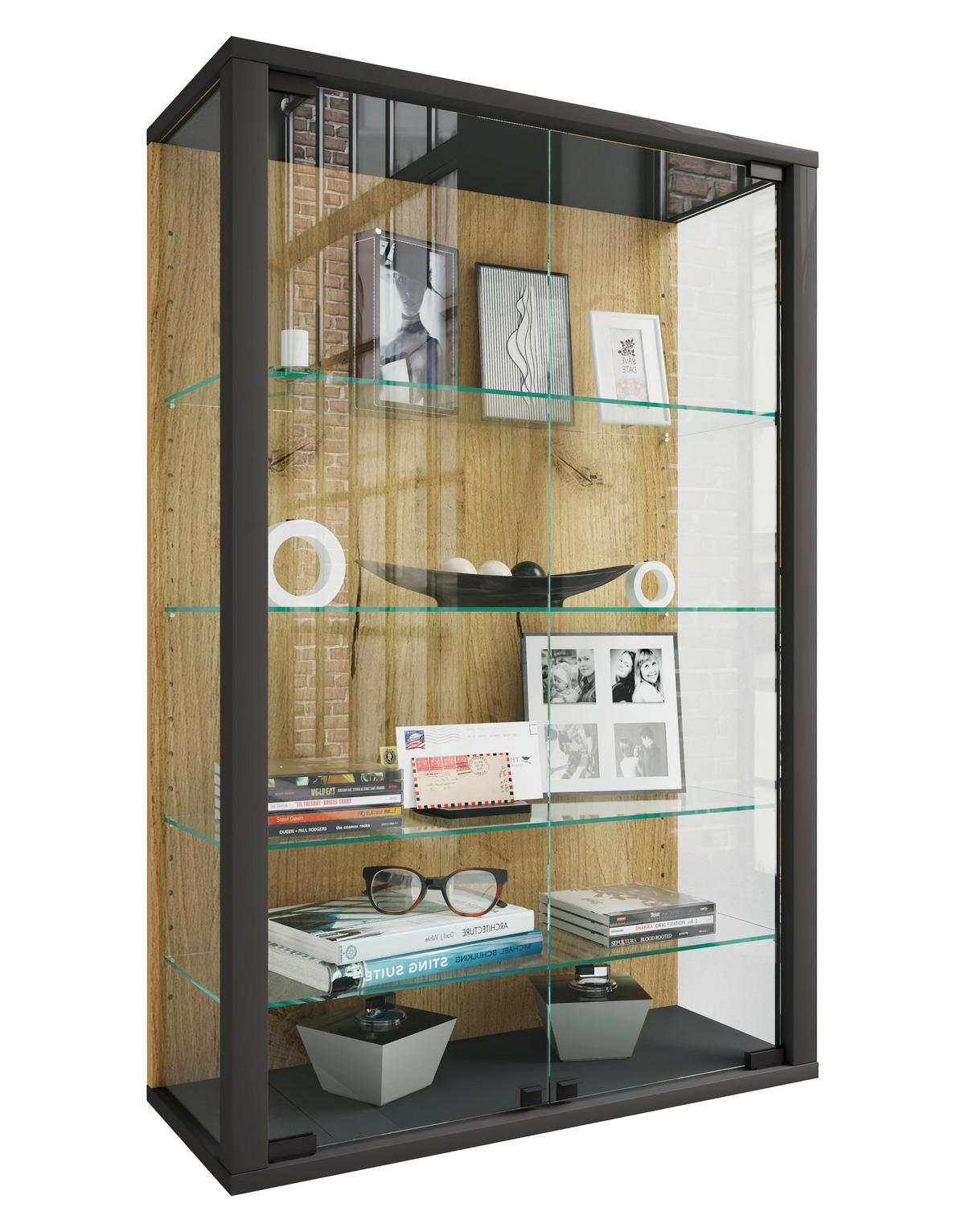 Hängevitrine Udina Schwarz/Honigeiche B: 59 cm - Honigeiche/Klar, Design, Glas/Holzwerkstoff (59/91/25cm) - Livetastic