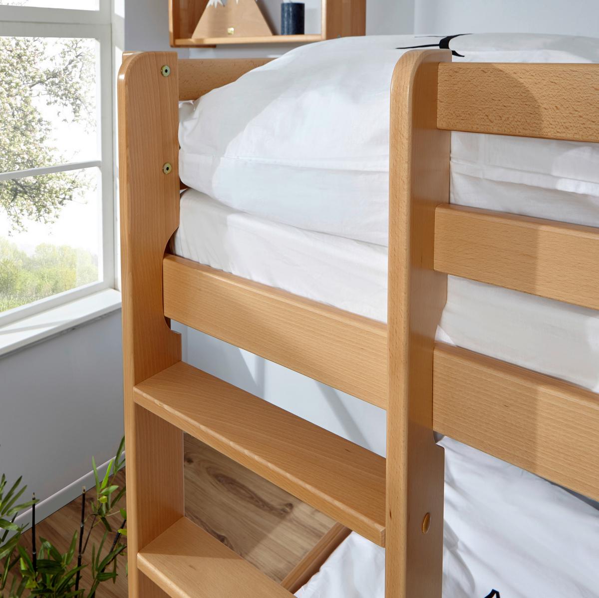 Etagenbett Rene Buche Massiv Mit Leiter - Buchefarben/Naturfarben, MODERN, Holz (90/200cm) - MID.YOU
