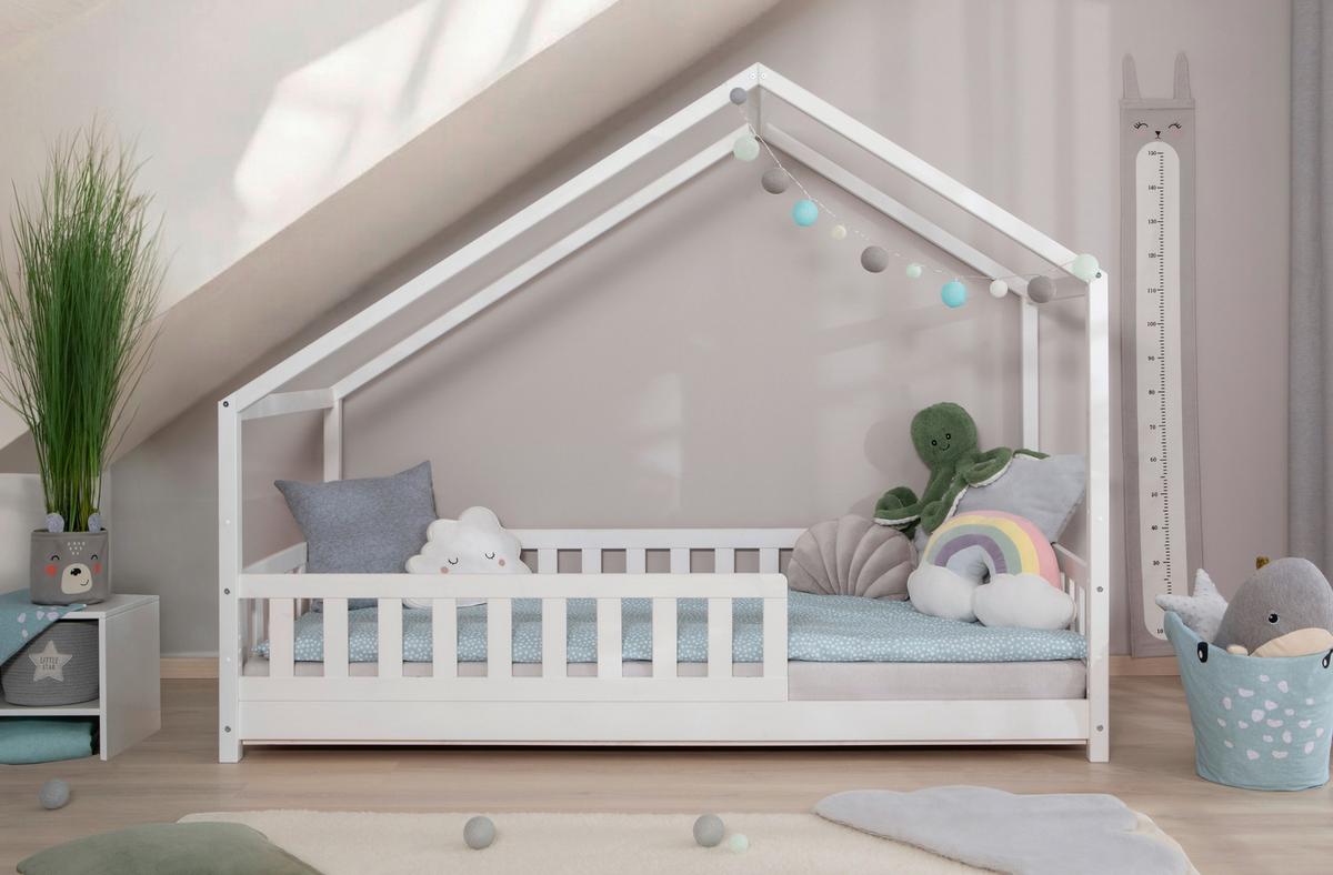 Hausbett Lou Weiß B: 140 cm - Weiß/Naturfarben, MODERN, Holz/Textil (140/200cm) - MID.YOU